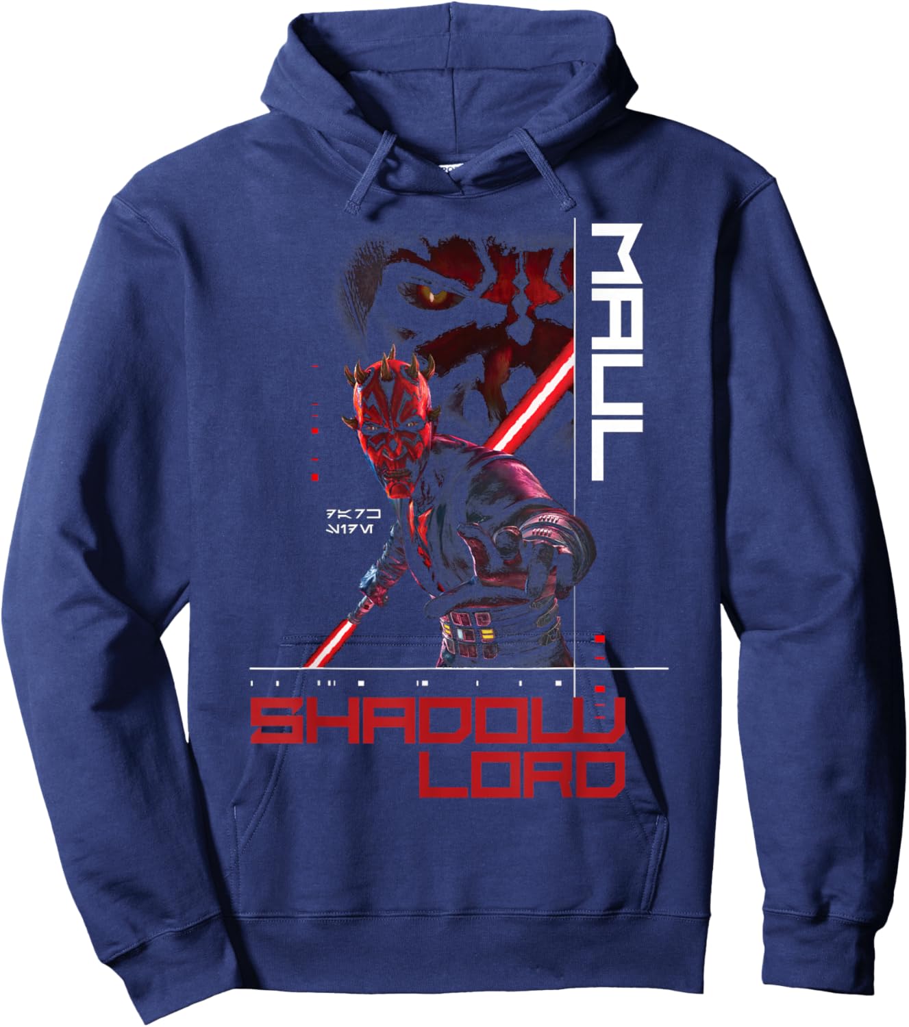 Star Wars Maul Shadow Lord Bold Cyber Text Looming Face Hoodie - Hoodie | Navy