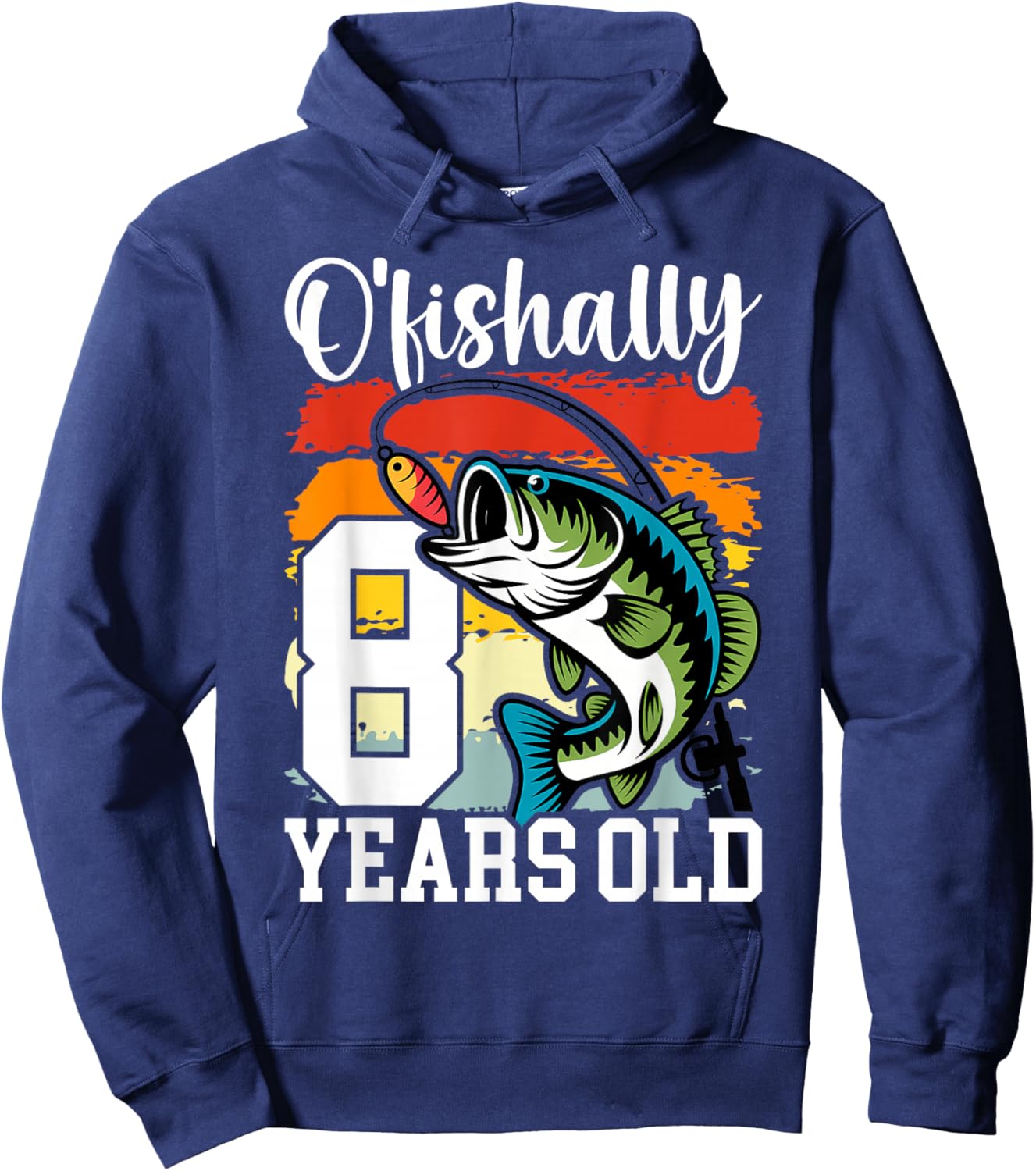Ofishally 8 Years Old Fisherman 8th Birthday Fishing Hoodie - Hoodie | Navy