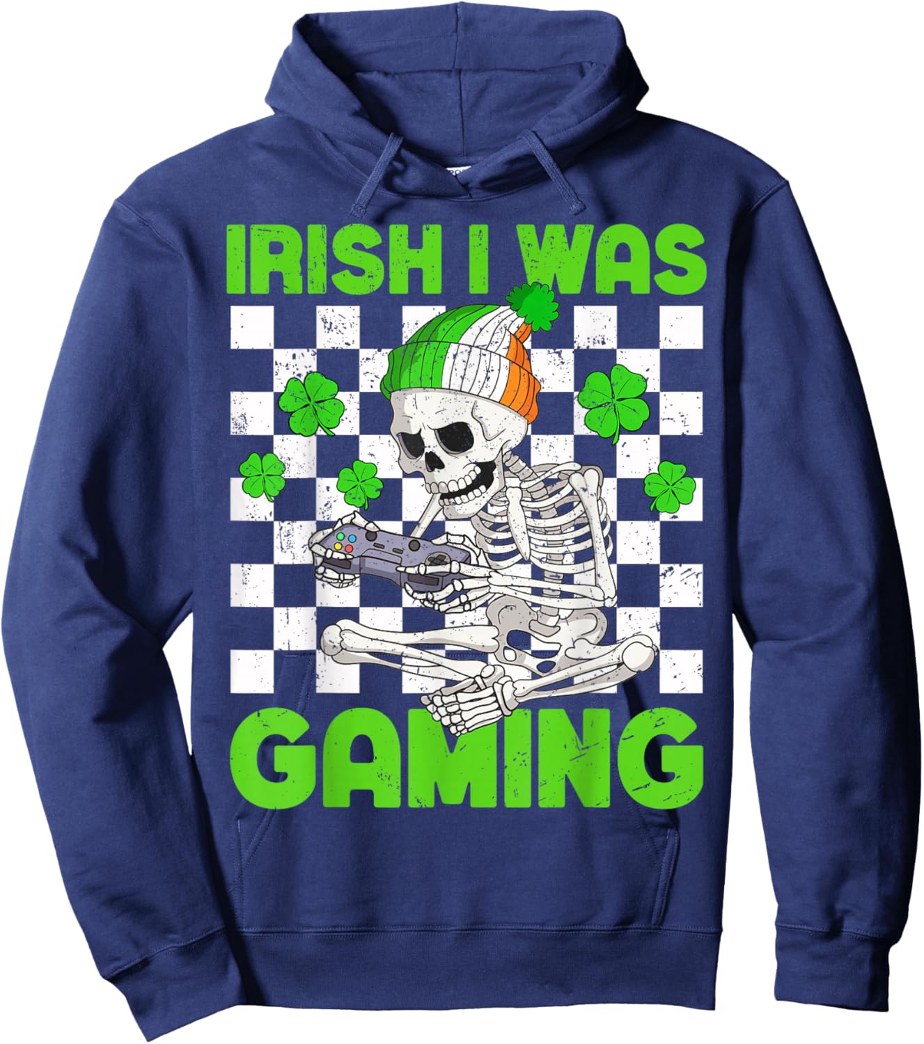 Irish I was Gaming Boys St Patricks Day Skeleton Gamer Hoodie - Hoodie | Navy