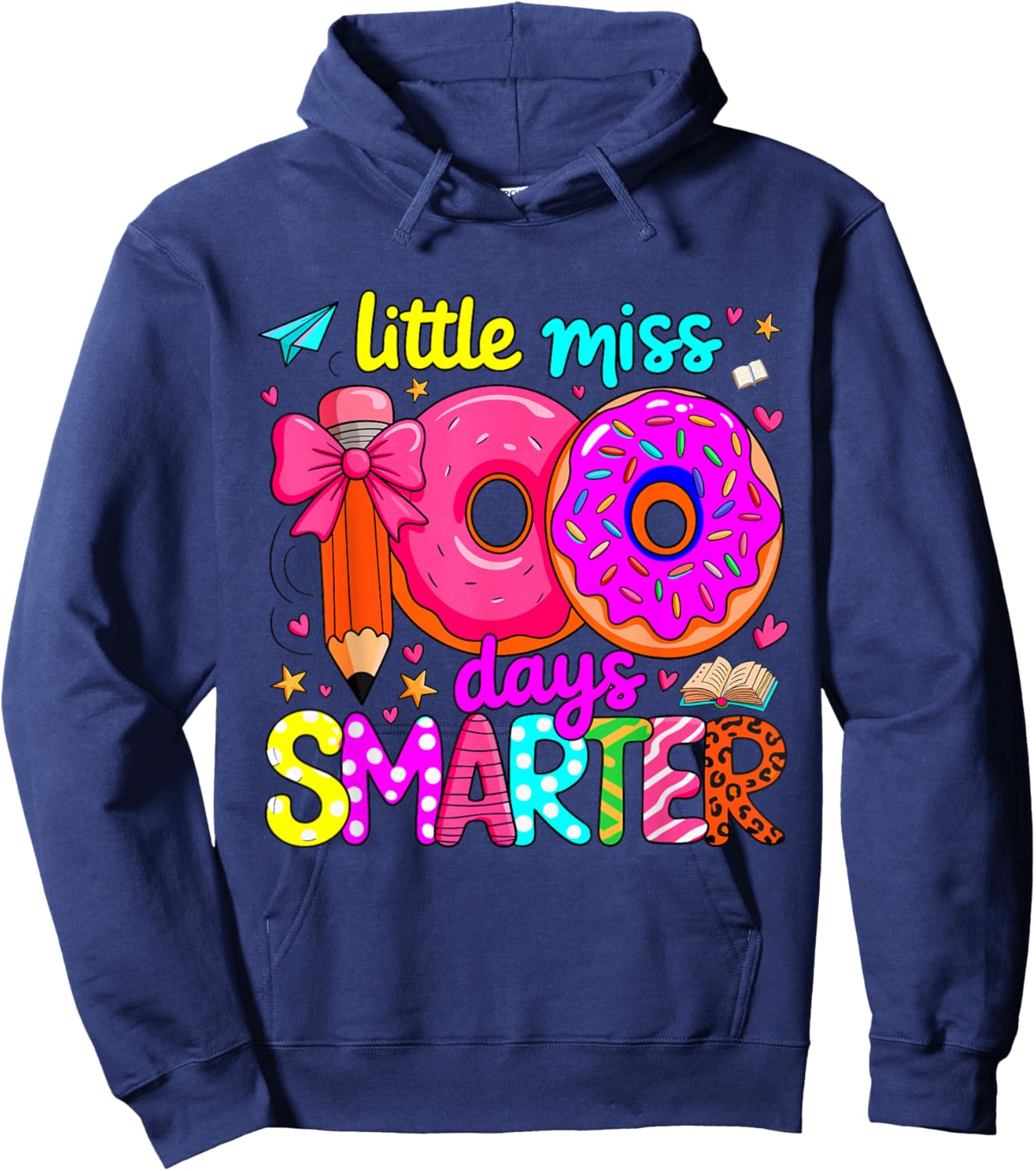 Little Miss 100 Days Smarter Kids Girls for Teacher Hoodie - Hoodie | Navy