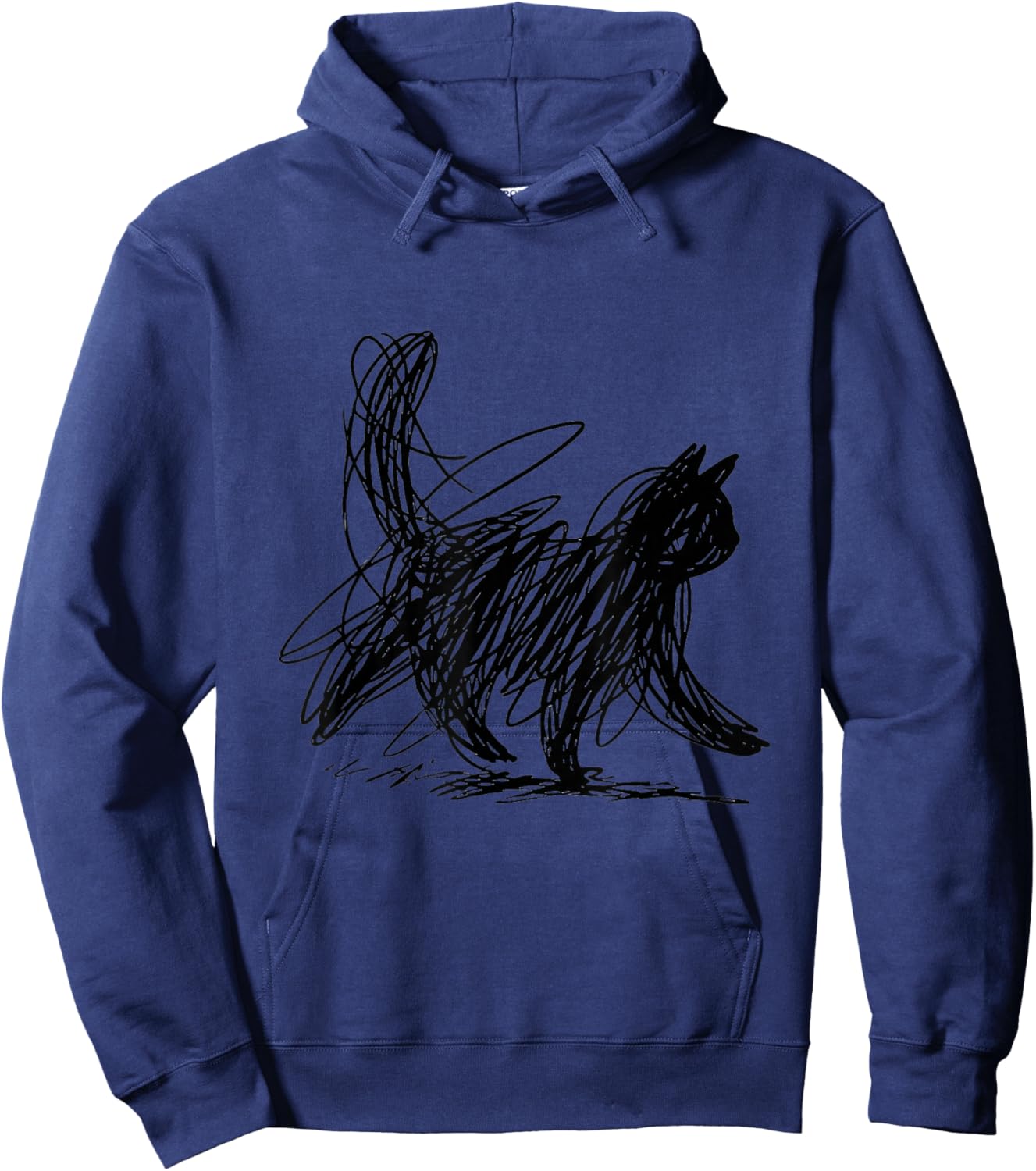 Abstract Scribble Black Cat Minimal Line Art Aesthetic Hoodie - Hoodie | Navy