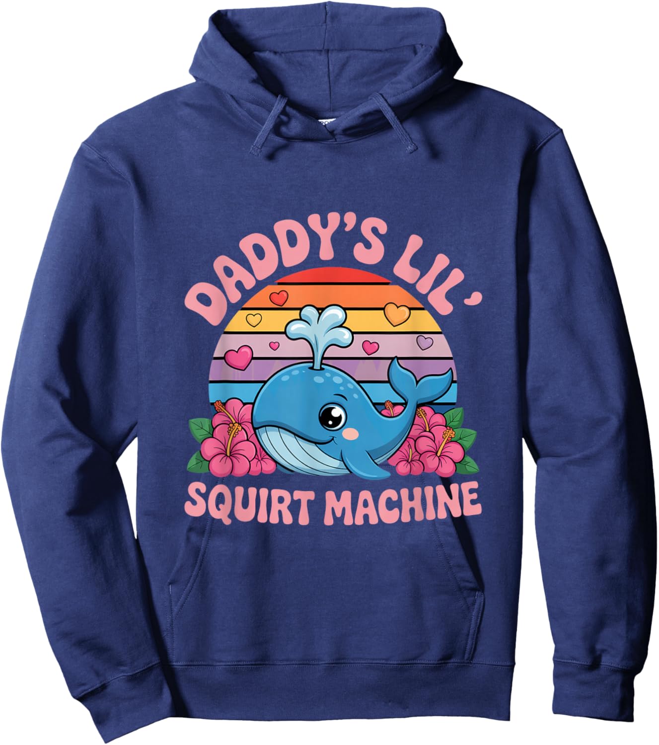Daddys Lil Squirt Machine Cute Whale Retro Hearts Hoodie - Hoodie | Navy