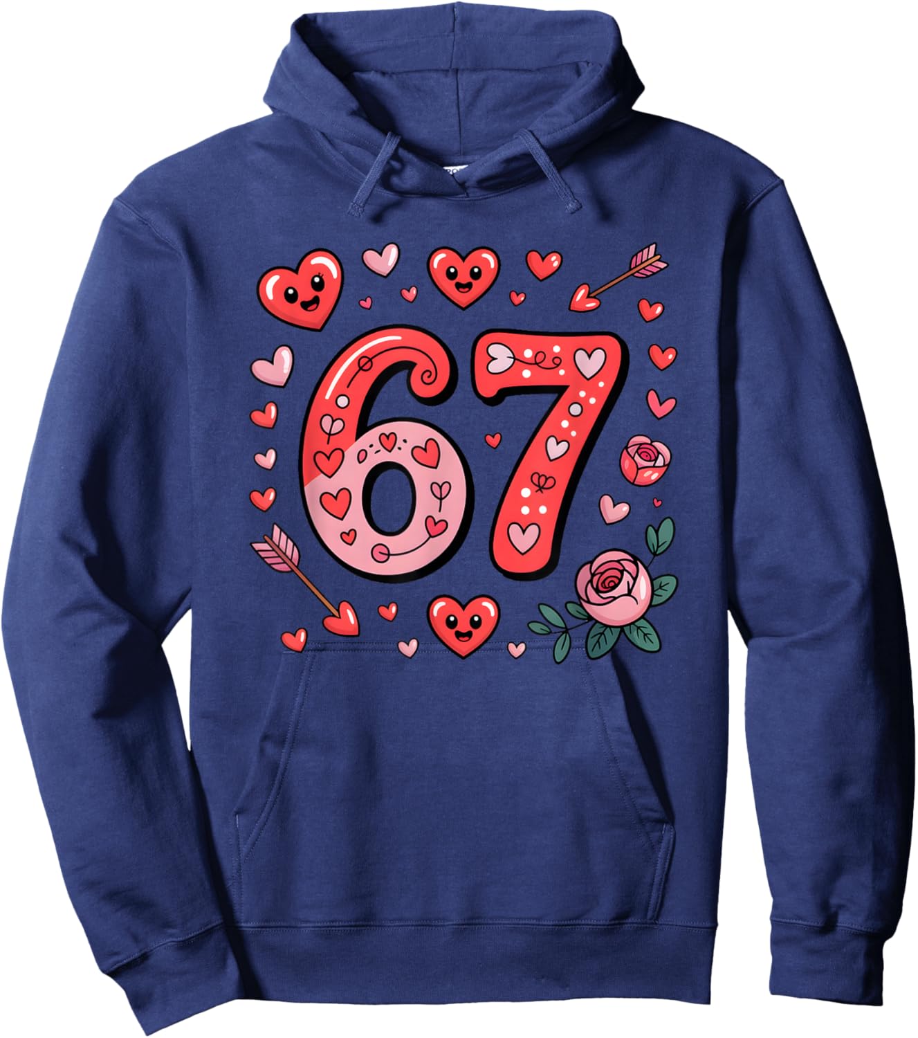 67 Valentines Meme Cute 67 Hearts and Flowers Valentine Hoodie - Hoodie | Navy