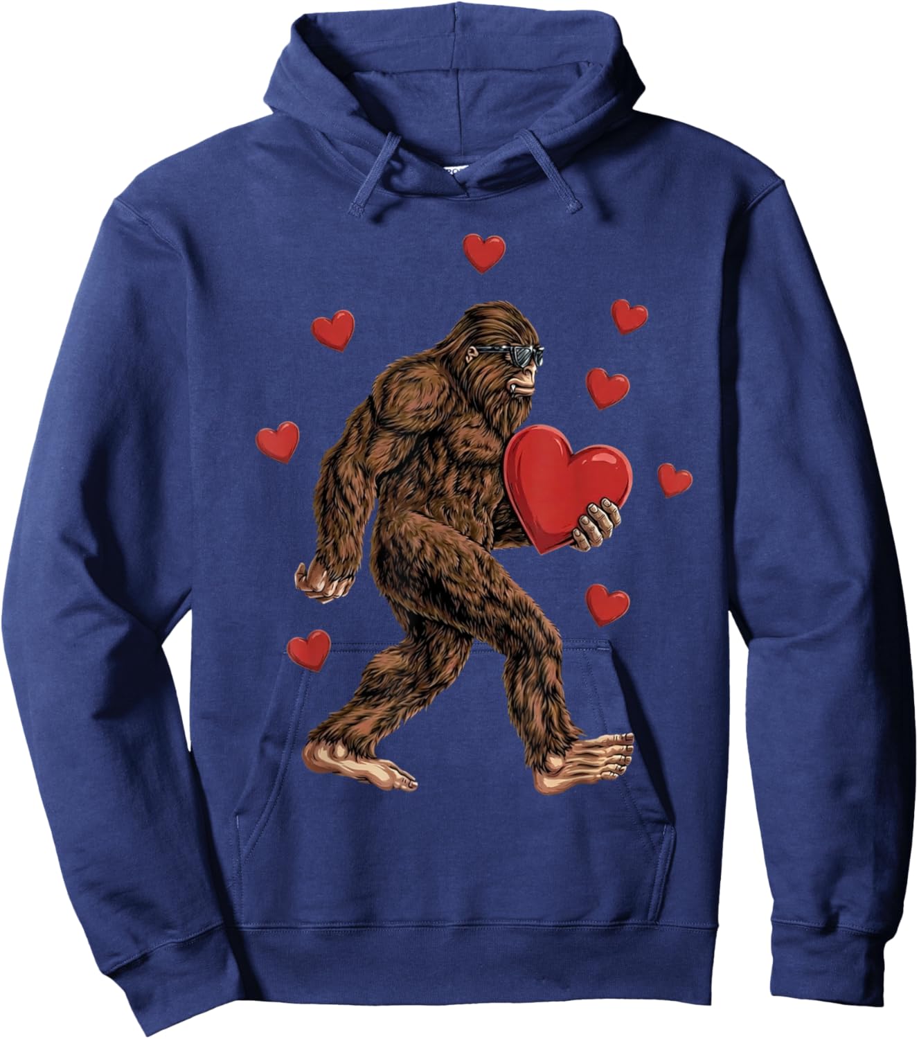 Red Hearts Valentines Day Bigfoot Funny Sasquatch Big Foot Hoodie - Hoodie | Navy