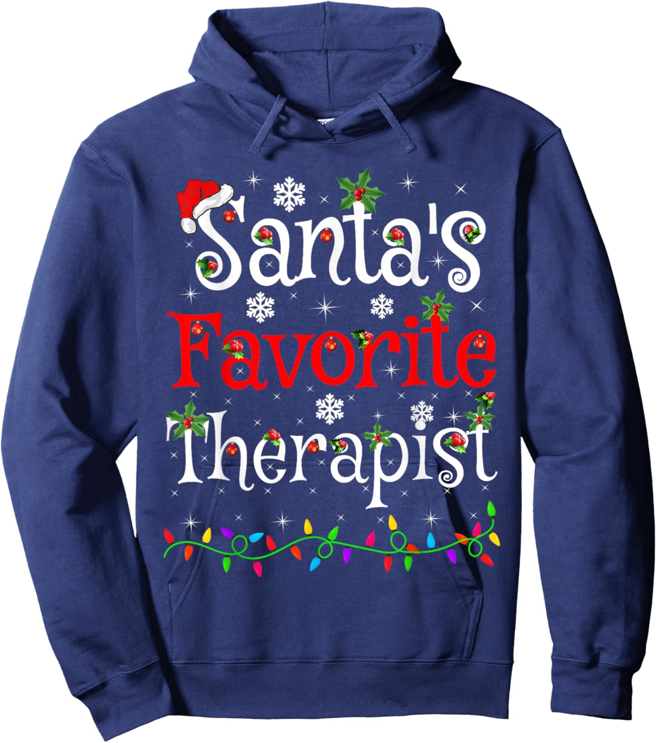 Santa Favorite Therapist Christmas Family Lights Funny Xmas Hoodie - Hoodie | Navy