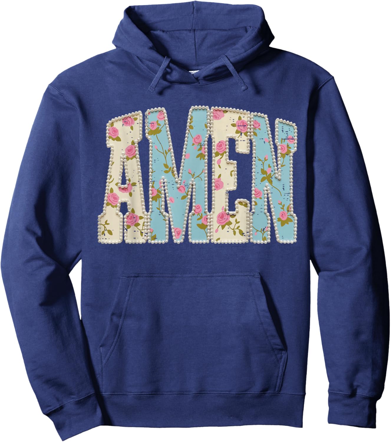 Retro Boho Floral Amen Pearls Religious Christian Easter Day Hoodie - Hoodie | Navy