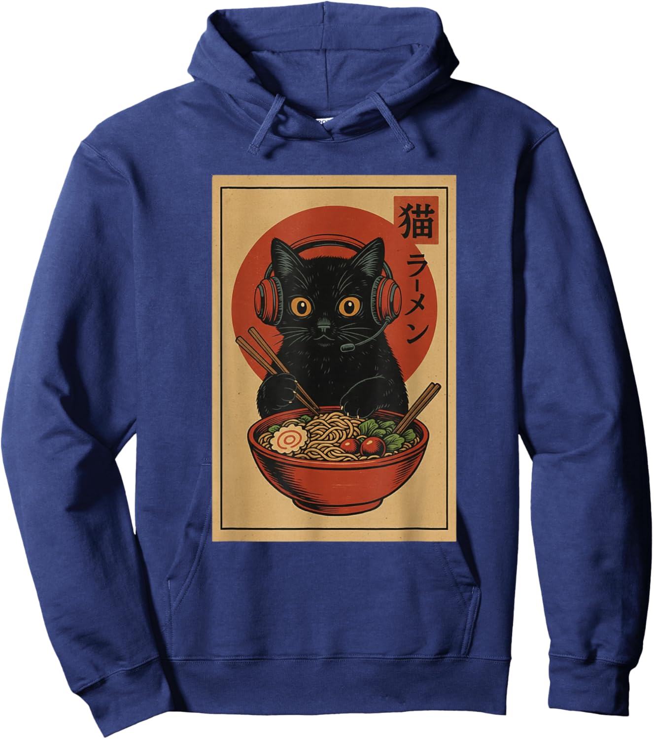 Cute Kawaii Gamer Cat Funny Ramen Retro Japanese Cat Gaming Hoodie - Hoodie | Navy
