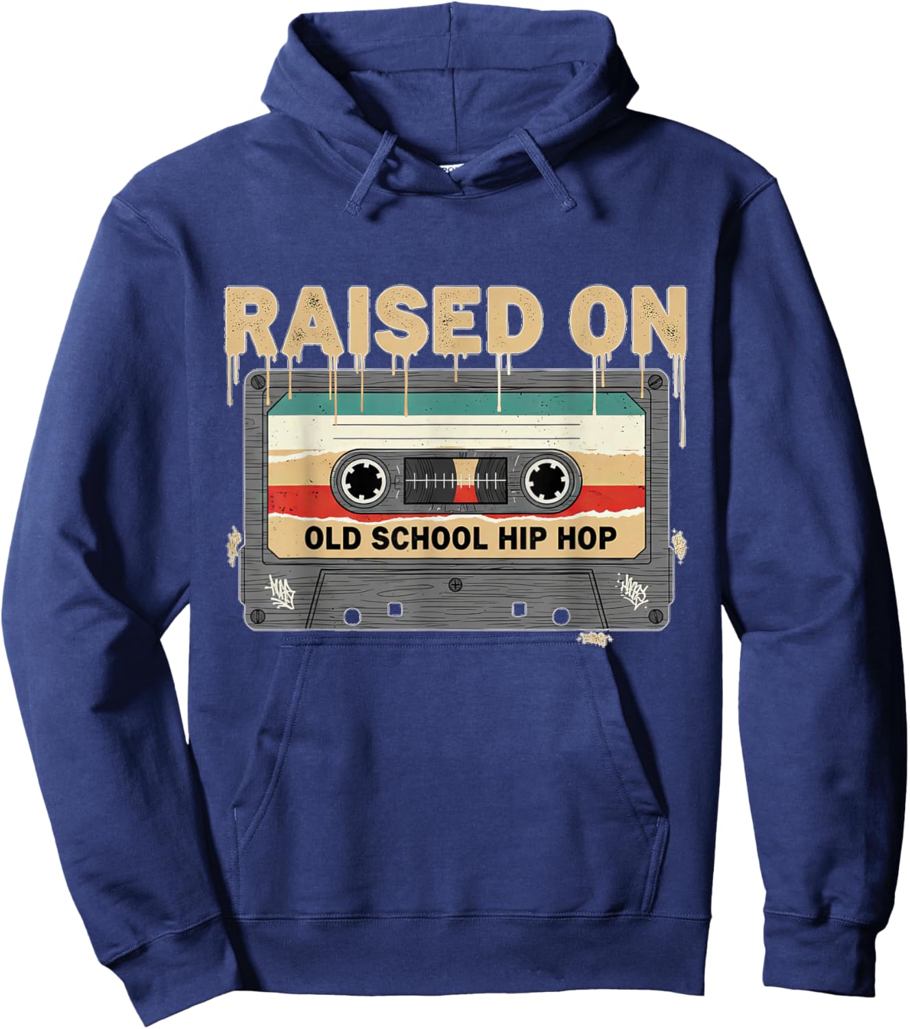 Raised On Old School Hip Hop Vintage Retro Cassette Music Hoodie - Hoodie | Navy