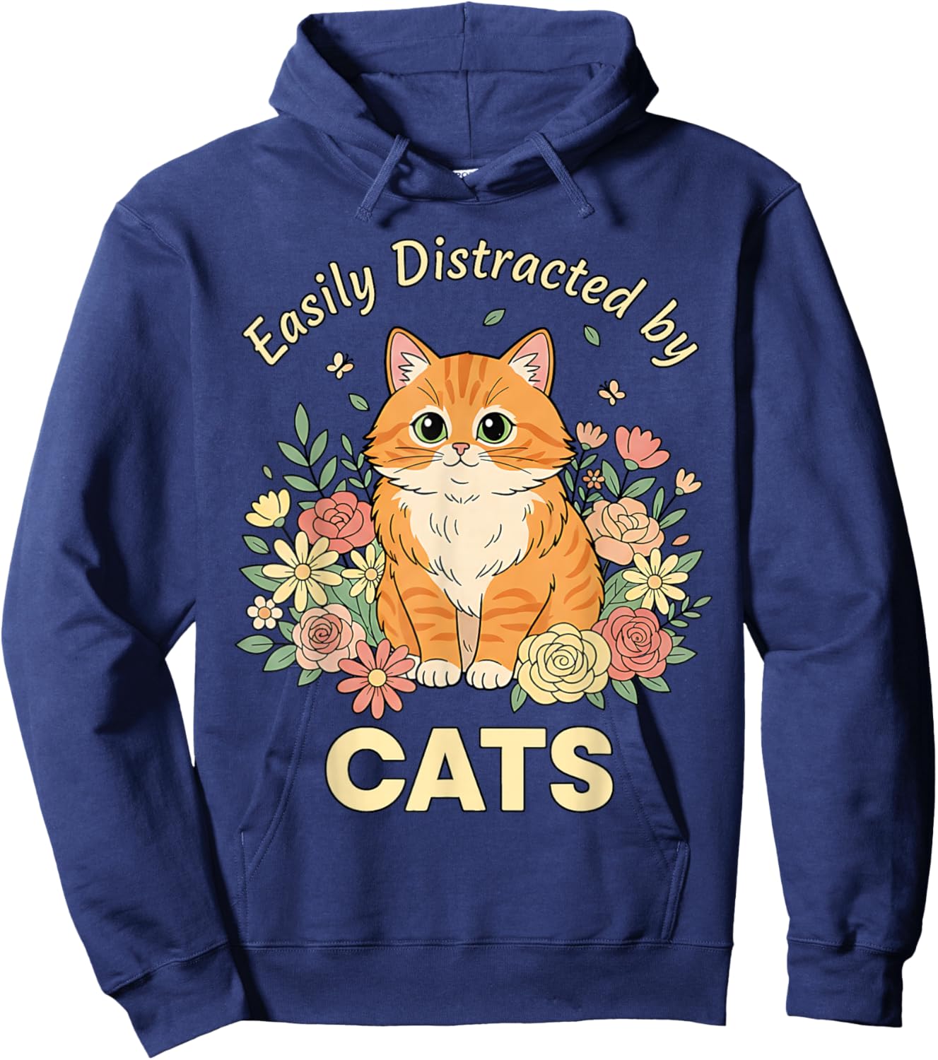Easily Distracted by Cats - Cute Cat Mom Valentine’s Women Hoodie - Hoodie | Navy