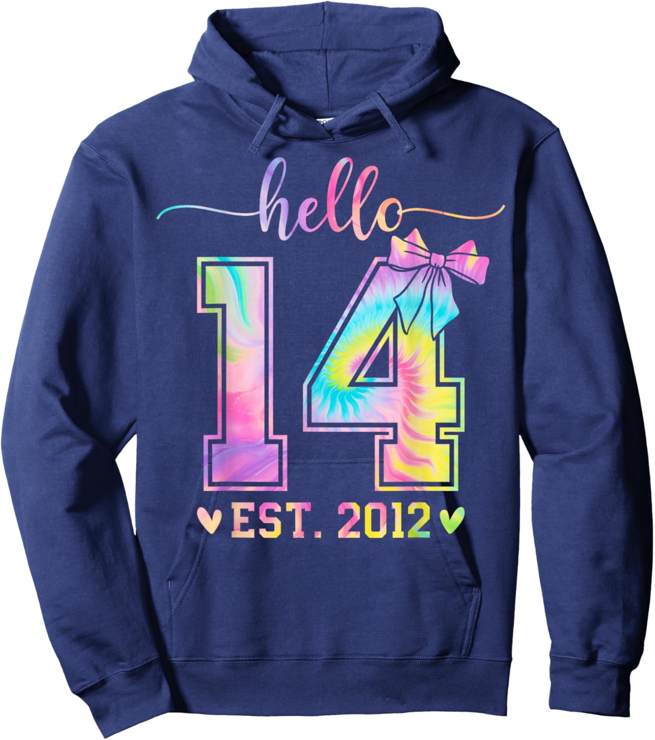 Hello Fourteen EST 2012 14th Birthday Coquette 14 Year Girl Hoodie - Hoodie | Navy