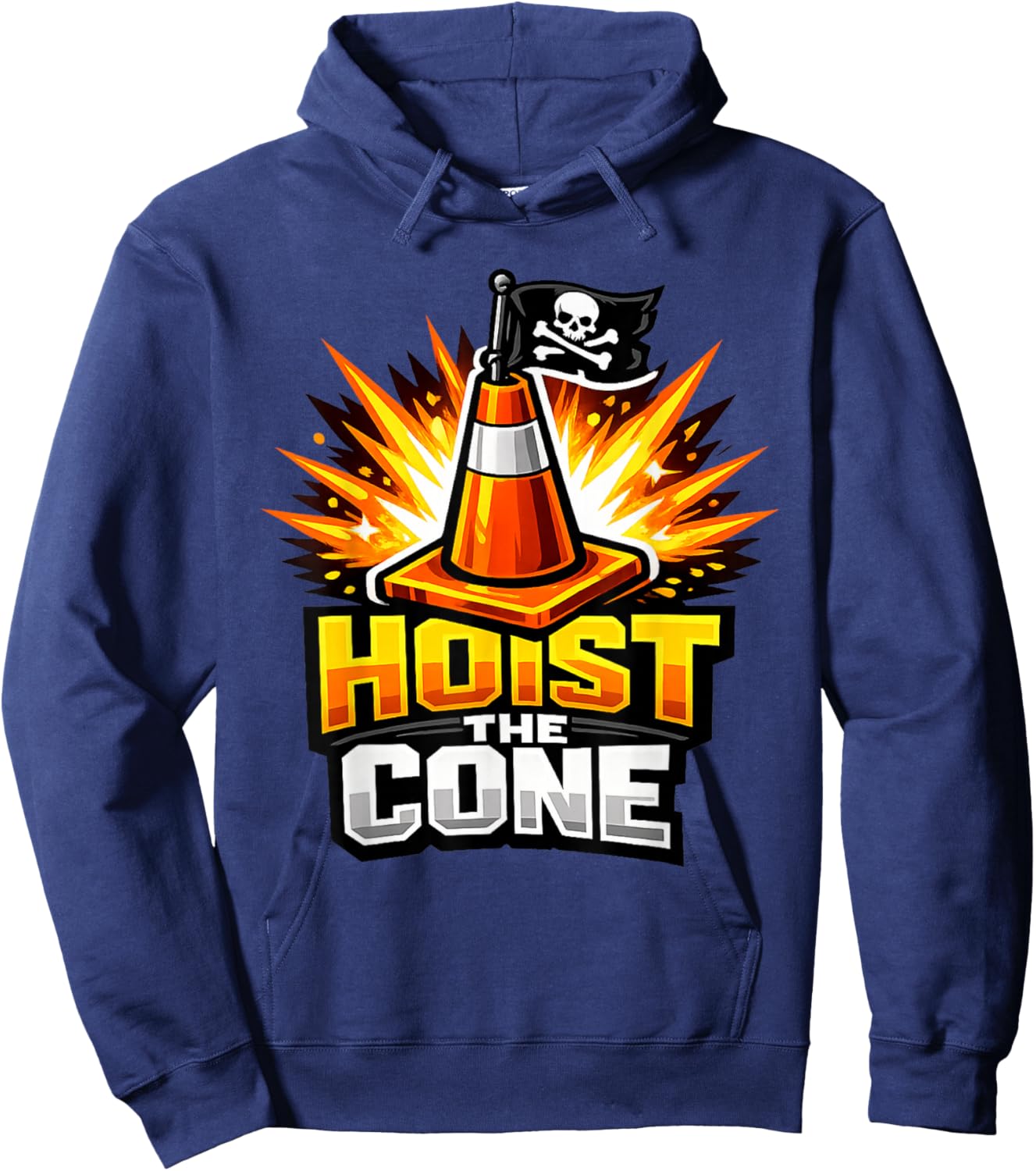 Hoist The Cone Funny Pirate Traffic Graphic Hoodie - Hoodie | Navy