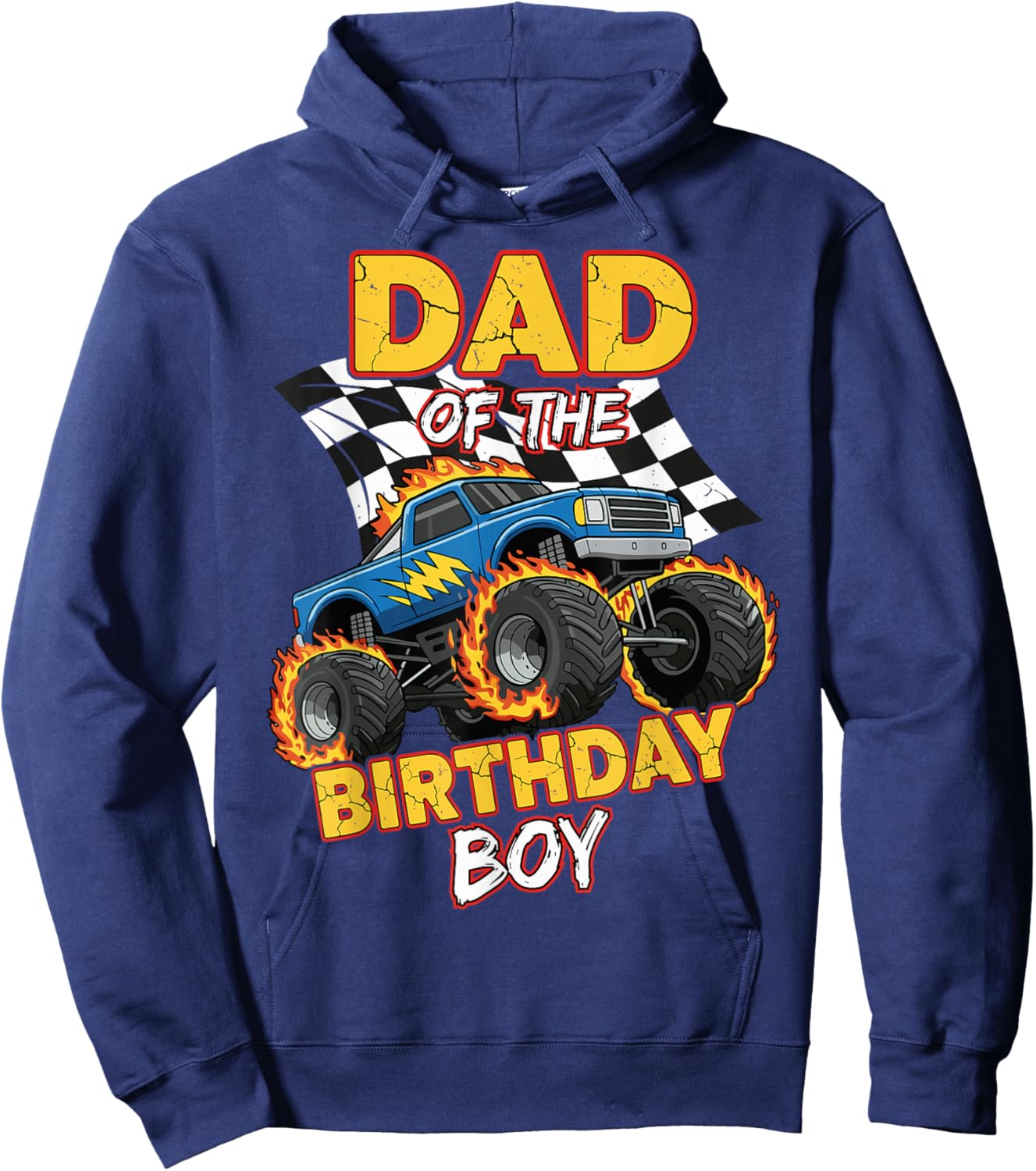 Dad of The Birthday Boy Monster Truck Birthday Family Hoodie - Hoodie | Navy