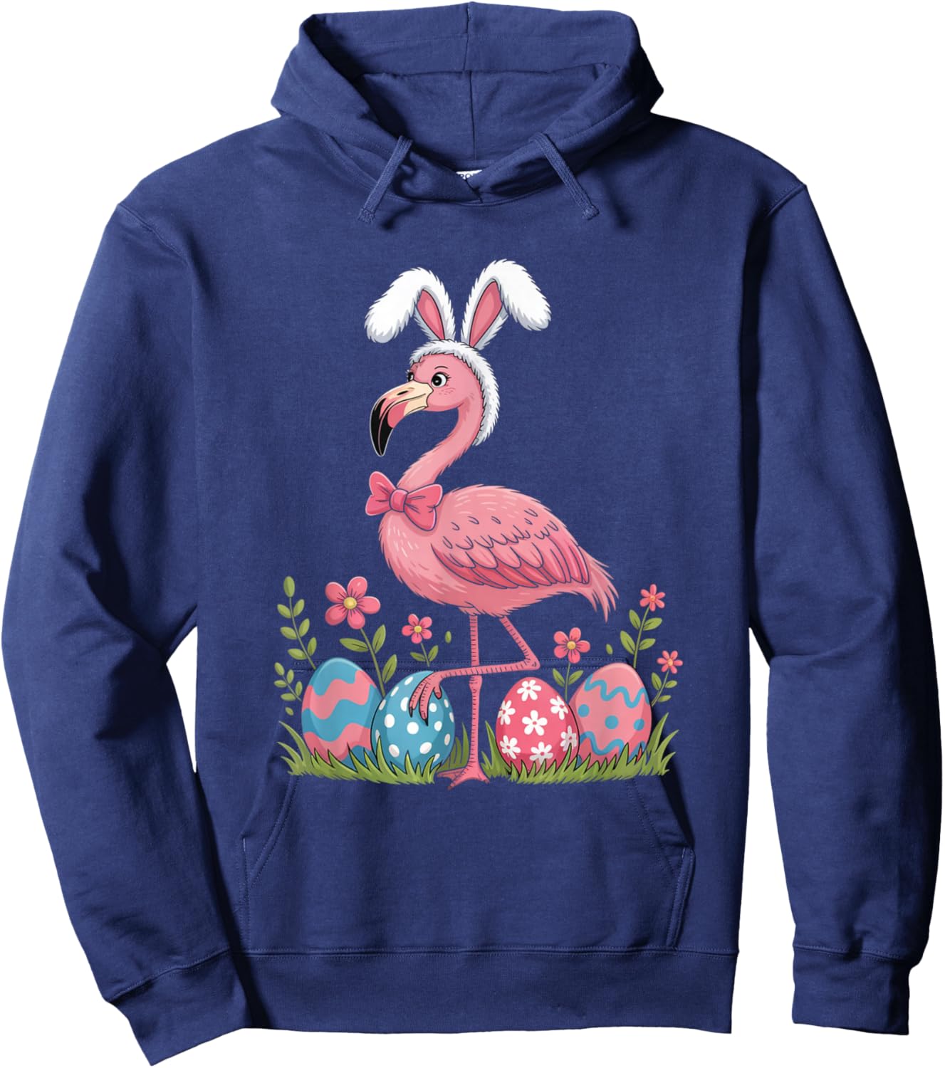 Cute Pink Flamingo Easter Bunny Ears Spring Eggs Hoodie - Hoodie | Navy