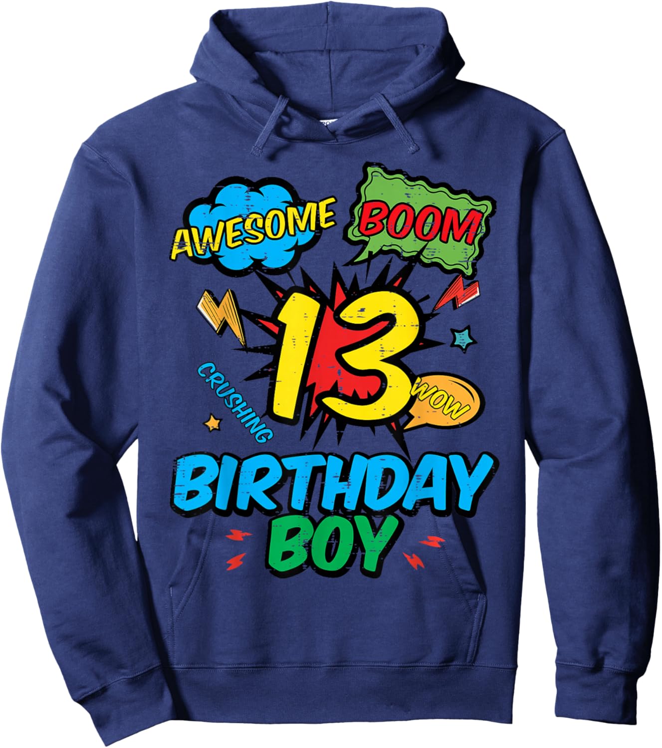 13 Birthday Boy Comic 13th Bday Superhero Party Boys Teens Hoodie - Hoodie | Navy