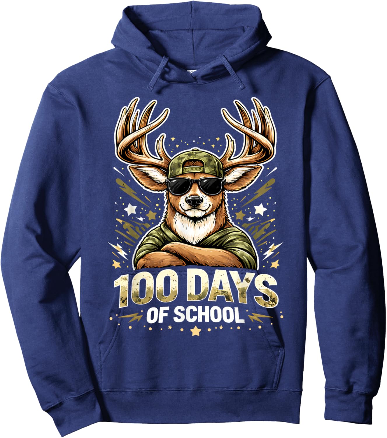 100 Days of School Deer Hunting Camo Boys Kids 100th Day Hoodie - Hoodie | Navy