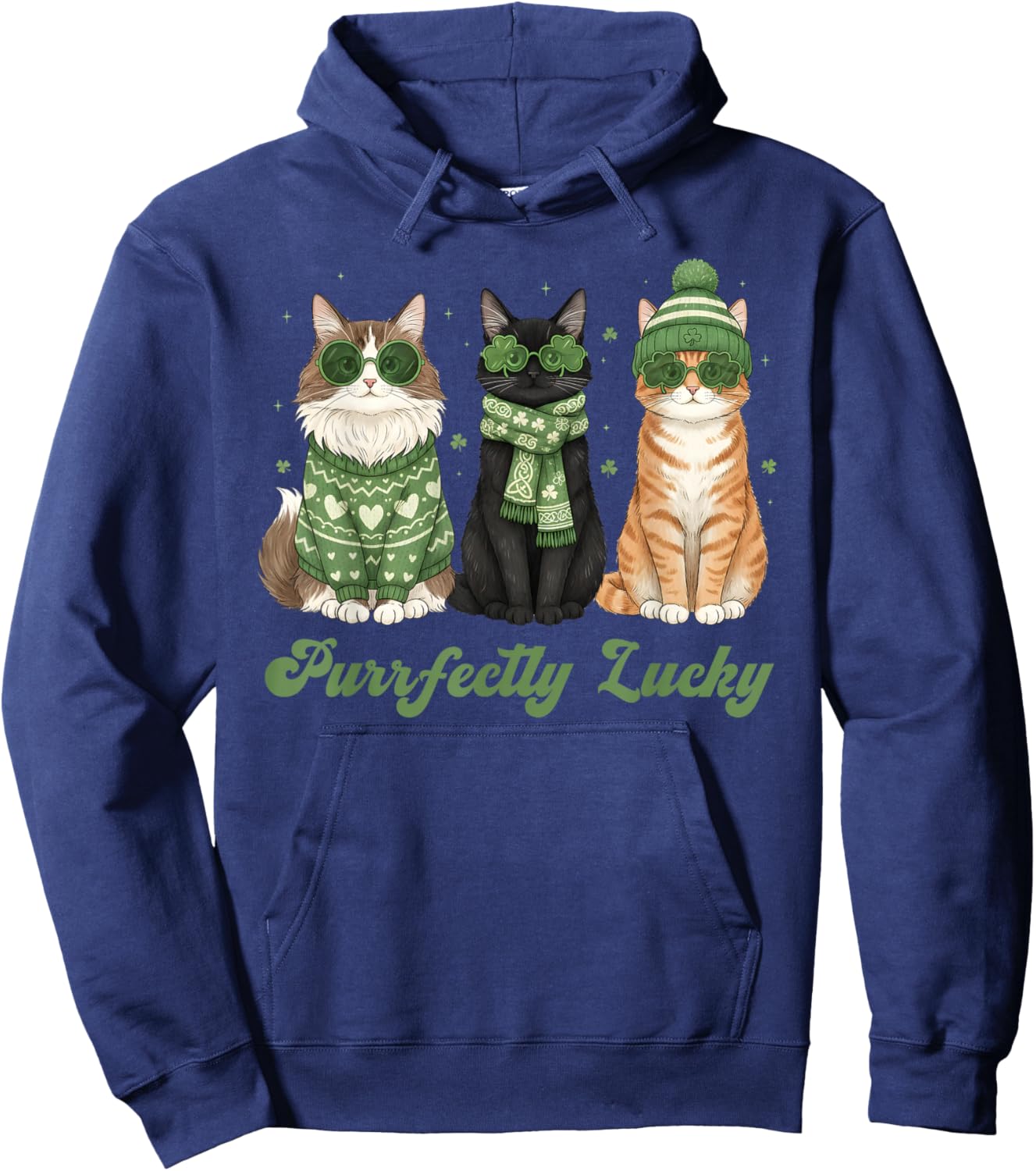 Purrfectly Lucky Cat St Patrick’s Funny Irish Shamrock Cat Hoodie - Hoodie | Navy