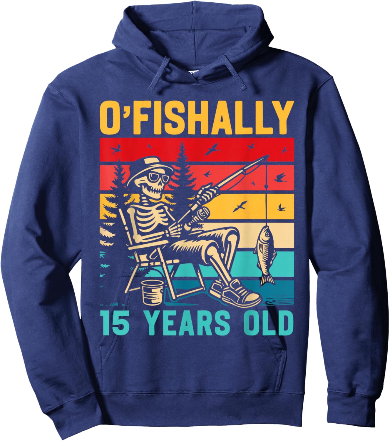 Ofishally 15 Years Old Fisherman 15th Birthday Fishing Boys Hoodie - Hoodie | Navy