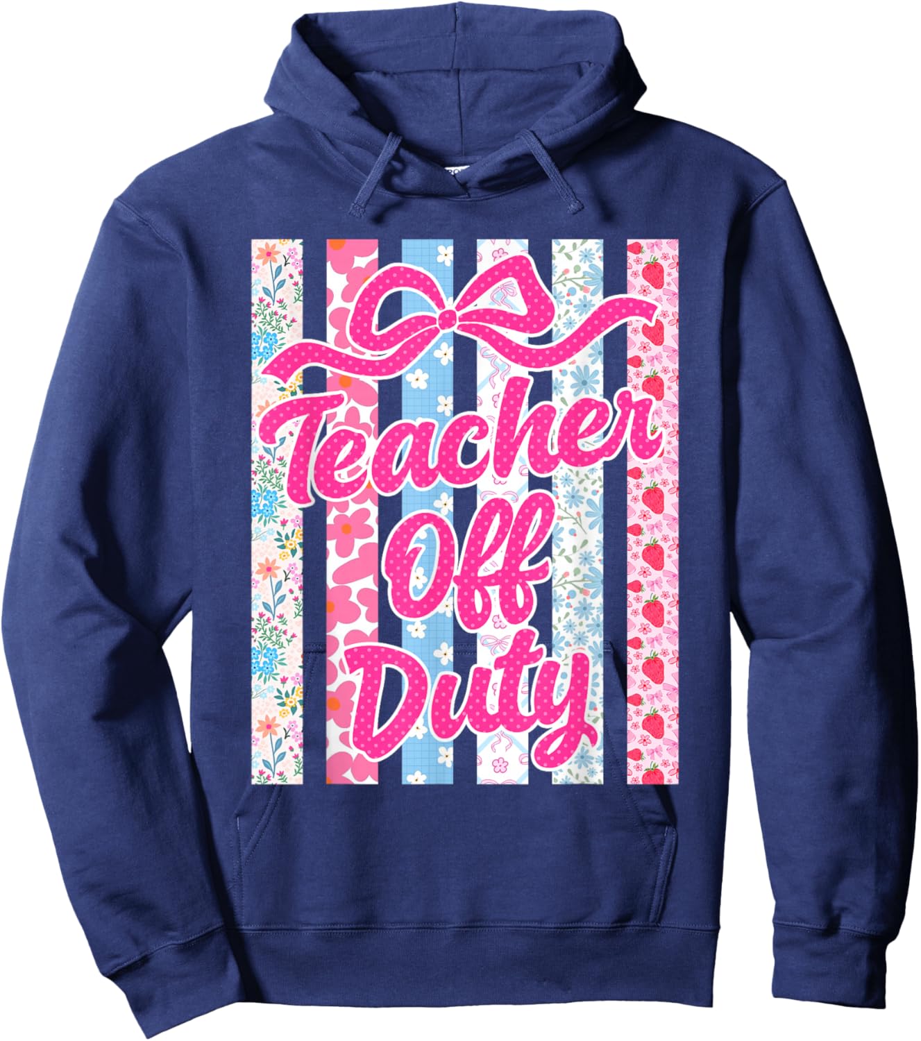 Teacher Off Duty Pink Bow Funny Last Day of School Hoodie - Hoodie | Navy