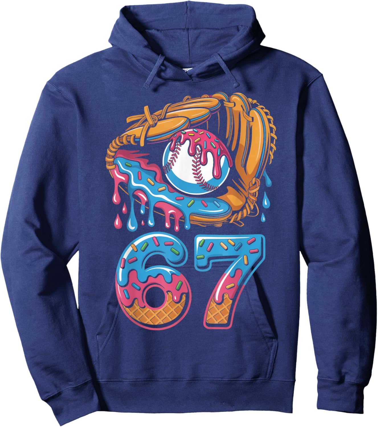 Baseball Player 67 Number 67th Sports Ice Cream Drip Hoodie - Hoodie | Navy