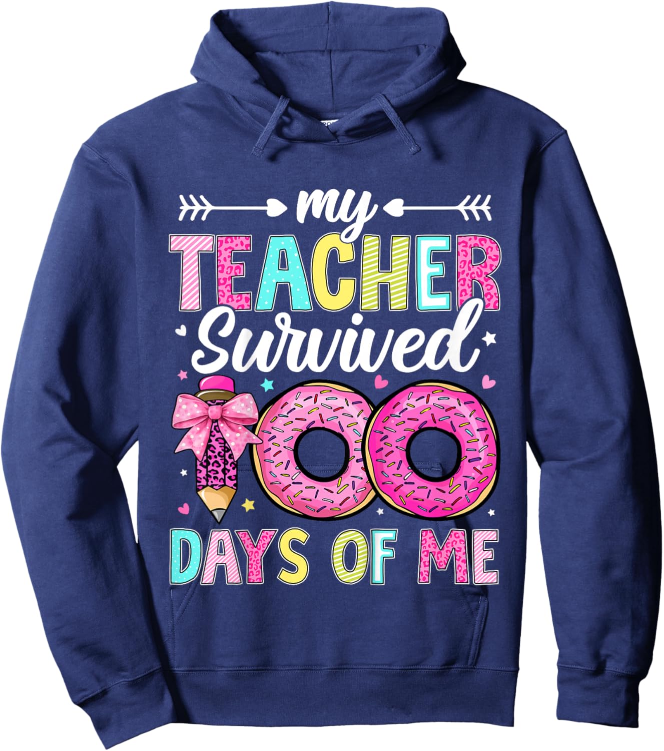 Kids My Teacher Survived 100 Days of Me 100th Day of School Girls Hoodie - Hoodie | Navy