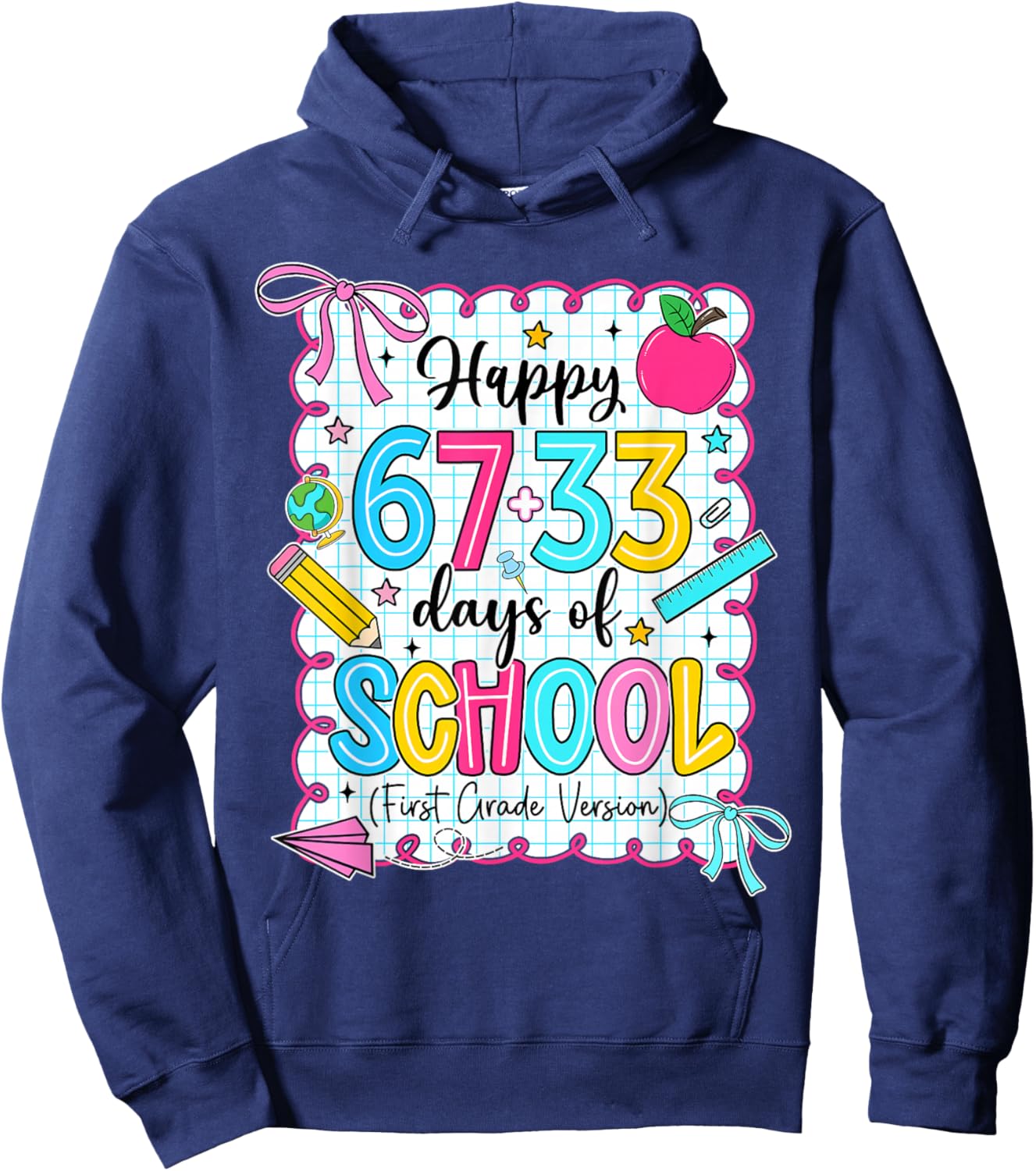 Happy 67+33 Days of School Coquette 100 Days 1st Grade Hoodie - Hoodie | Navy
