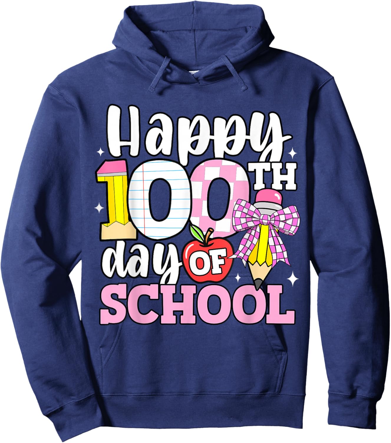Happy 100 Days of School Teacher 100th Day Bow Girls Kids Hoodie - Hoodie | Navy