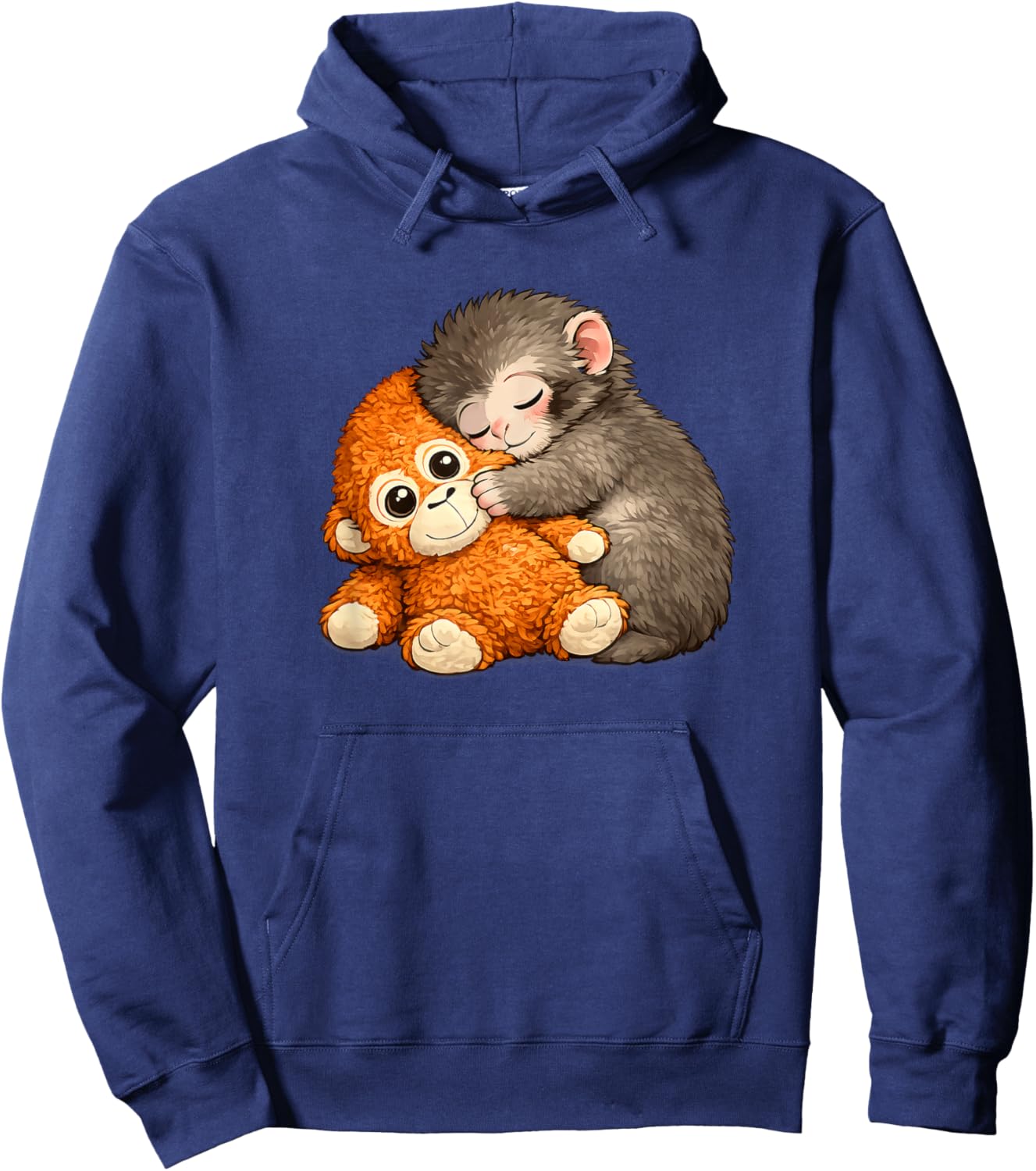 Punch Monkey with Teddy Bear Cuddling Meme Viral Internet Hoodie - Hoodie | Navy