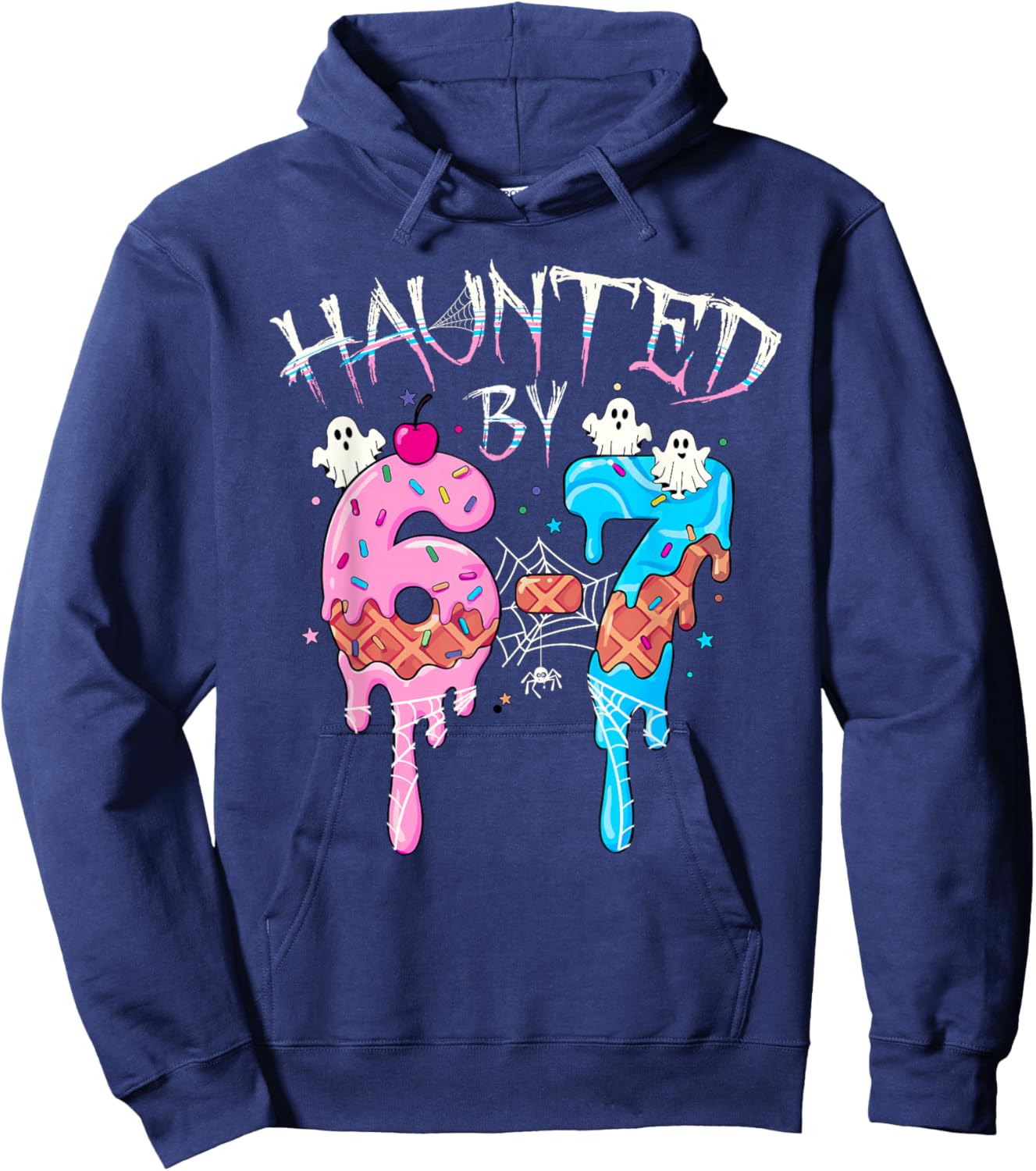 Haunted by 6 7 Halloween Ghost Gen Alpha Meme Ice Cream Drip Hoodie - Hoodie | Navy