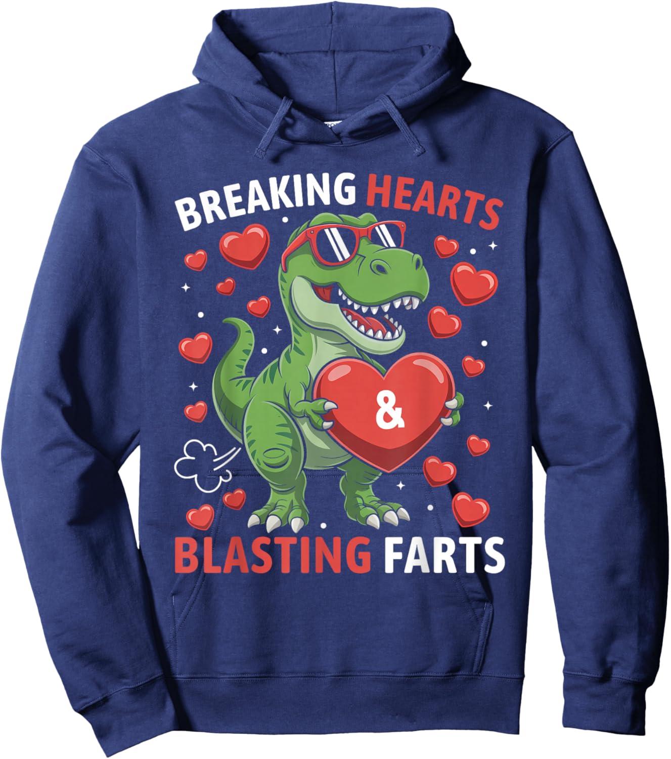 Breaking Hearts and Blasting Farts Kids Valentines Dinosaur Hoodie - Hoodie | Navy