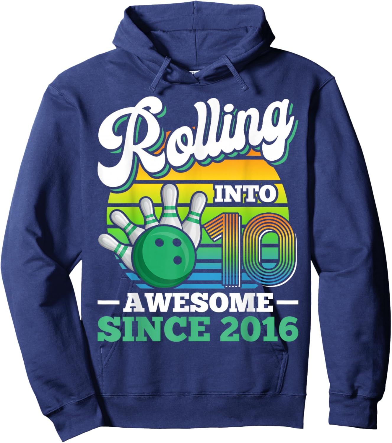 Rolling Into 10 Boy Bowling Birthday Party 10th Birthday Hoodie - Hoodie | Navy
