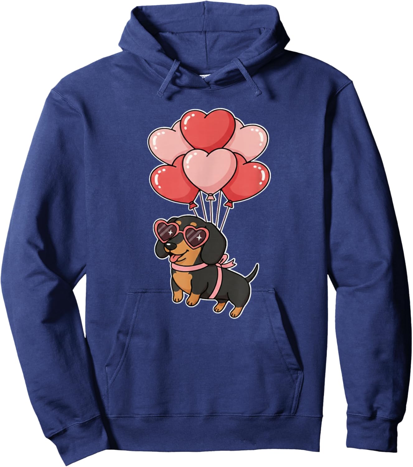 Girls Valentines Day Heart Black Tan Dachshund Lover Hoodie - Hoodie | Navy