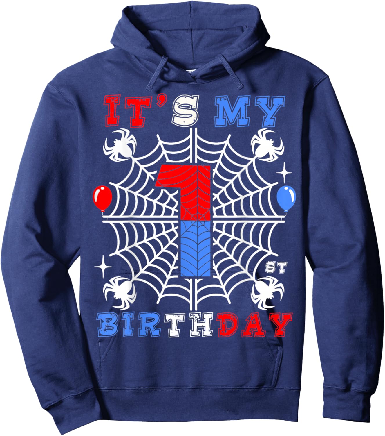 1st Birthday Spider-Theme 1st Birthday Spider Web Kids Boys Hoodie - Hoodie | Navy