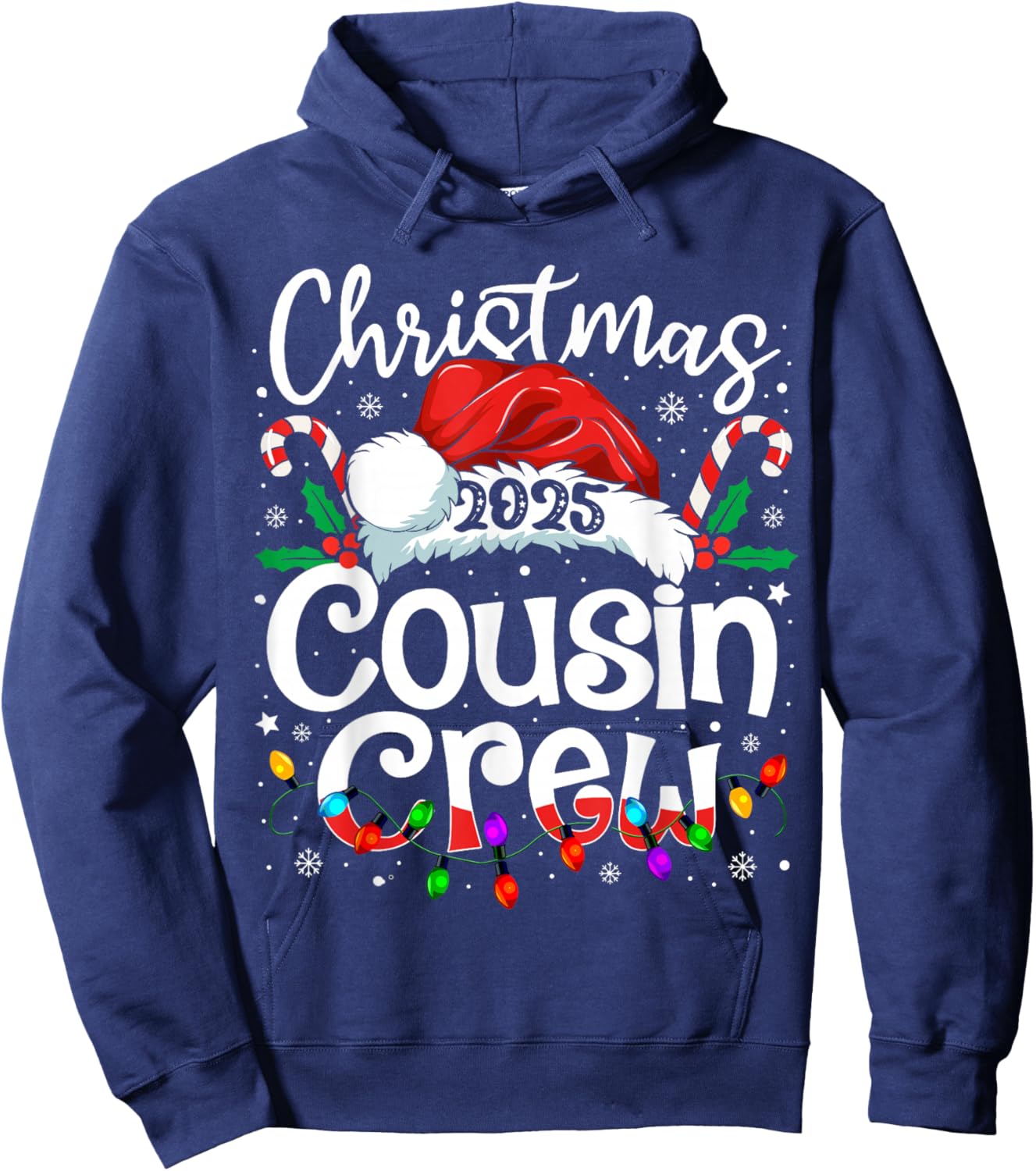 Christmas 2025 Cousin Crew Santa Hat Men Women Kids Hoodie - Hoodie | Navy