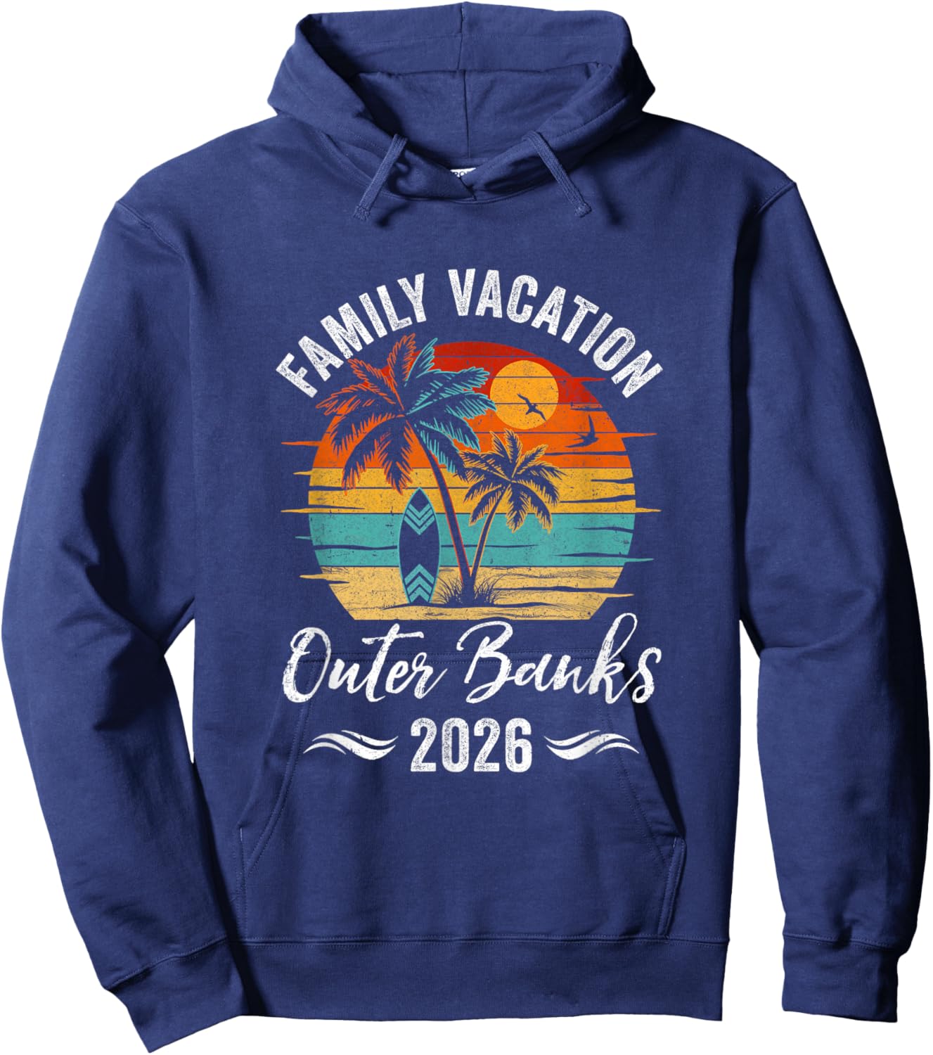 Family Vacation 2026 Vintage Outer Banks Summer Matching Hoodie - Hoodie | Navy