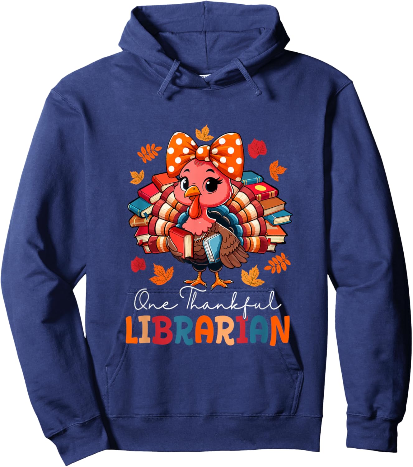 One Thankful Librarian Thanksgiving Turkey Bow Tie Women Hoodie - Hoodie | Navy