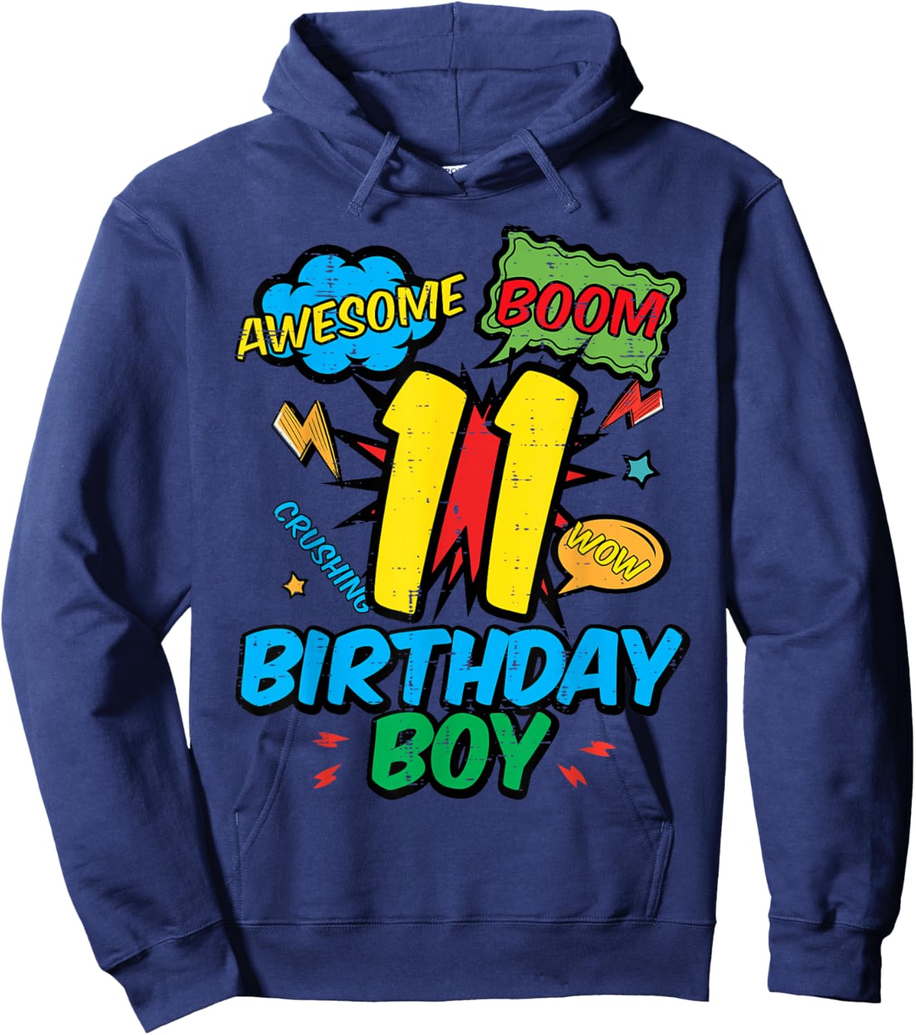 11 Birthday Boy Comic 11th Bday Superhero Party Boys Kids Hoodie - Hoodie | Navy