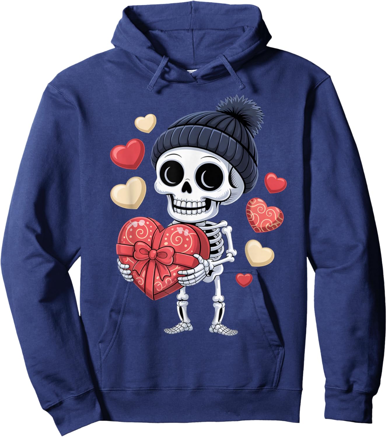 Valentine´s Day Skeleton Holding Big Heart Love Hoodie - Hoodie | Navy