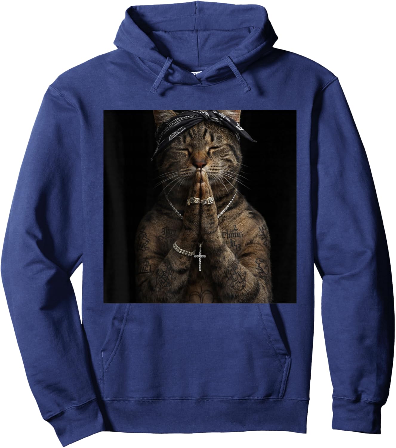 Funny Gangster Cat Gen Z Retro Hip Hop Gangsta Cat Meme Hoodie - Hoodie | Navy
