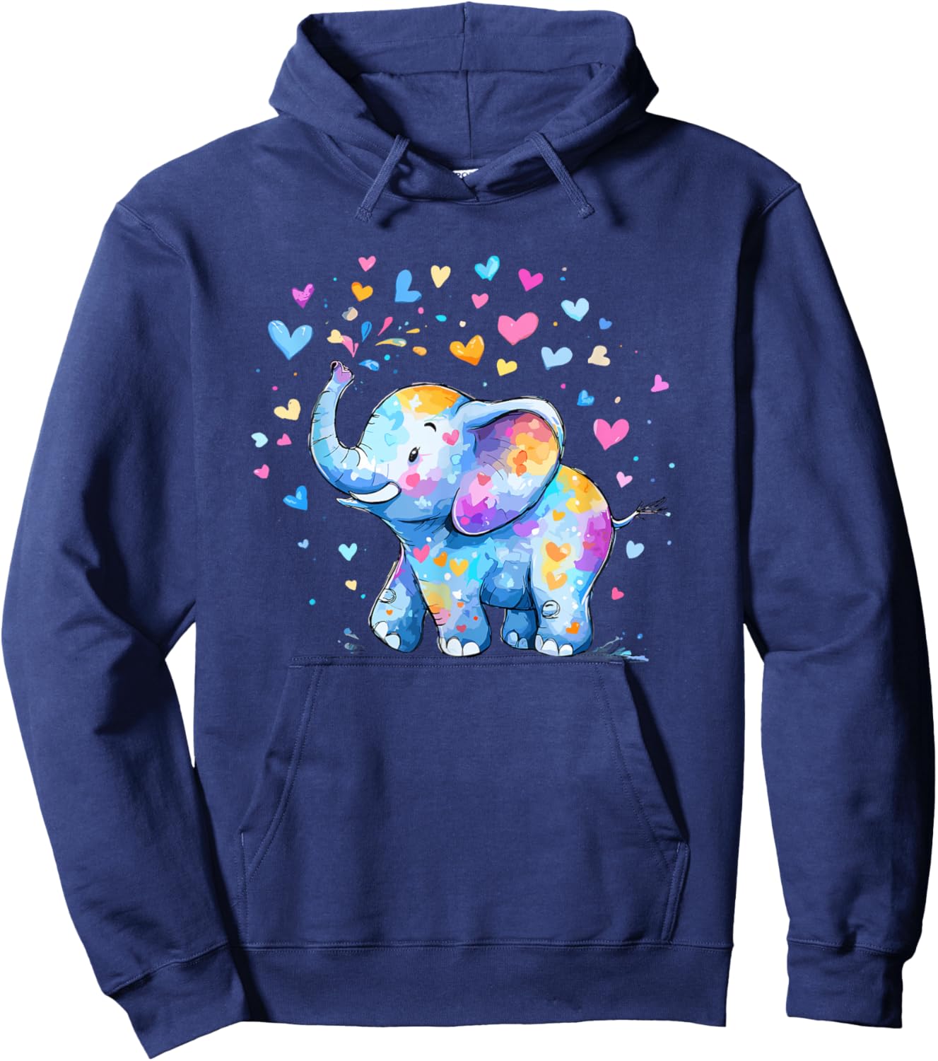 Rainbow Elephant with Color Hearts Love Hoodie - Hoodie | Navy