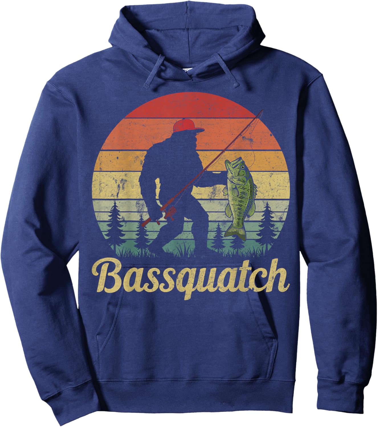 Bassquatch Bass Fishing Humor Bigfoot UFO Sasquatch Gifts Hoodie - Hoodie | Navy