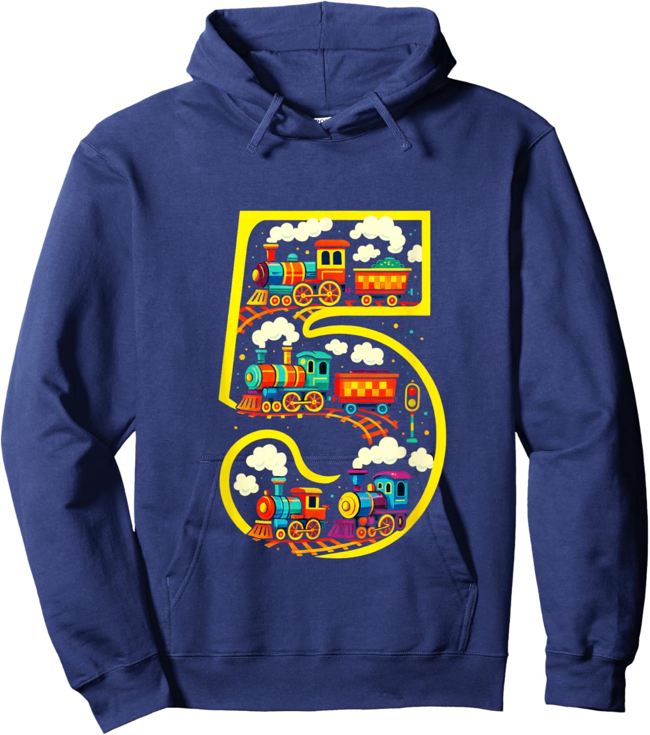 5 - Steam Train Birthday for Boys Hoodie - Hoodie | Navy