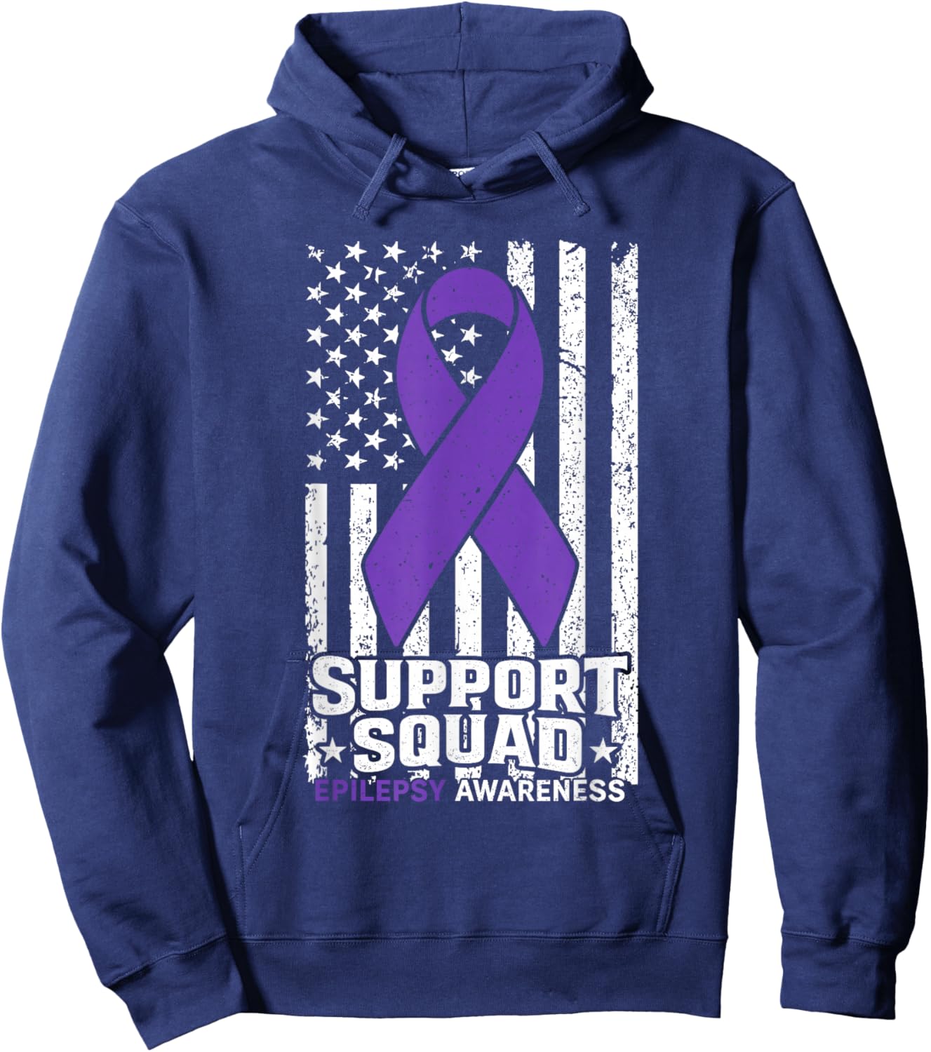 Support Squad American Flag Purple Epilepsy Awareness Hoodie - Hoodie | Navy