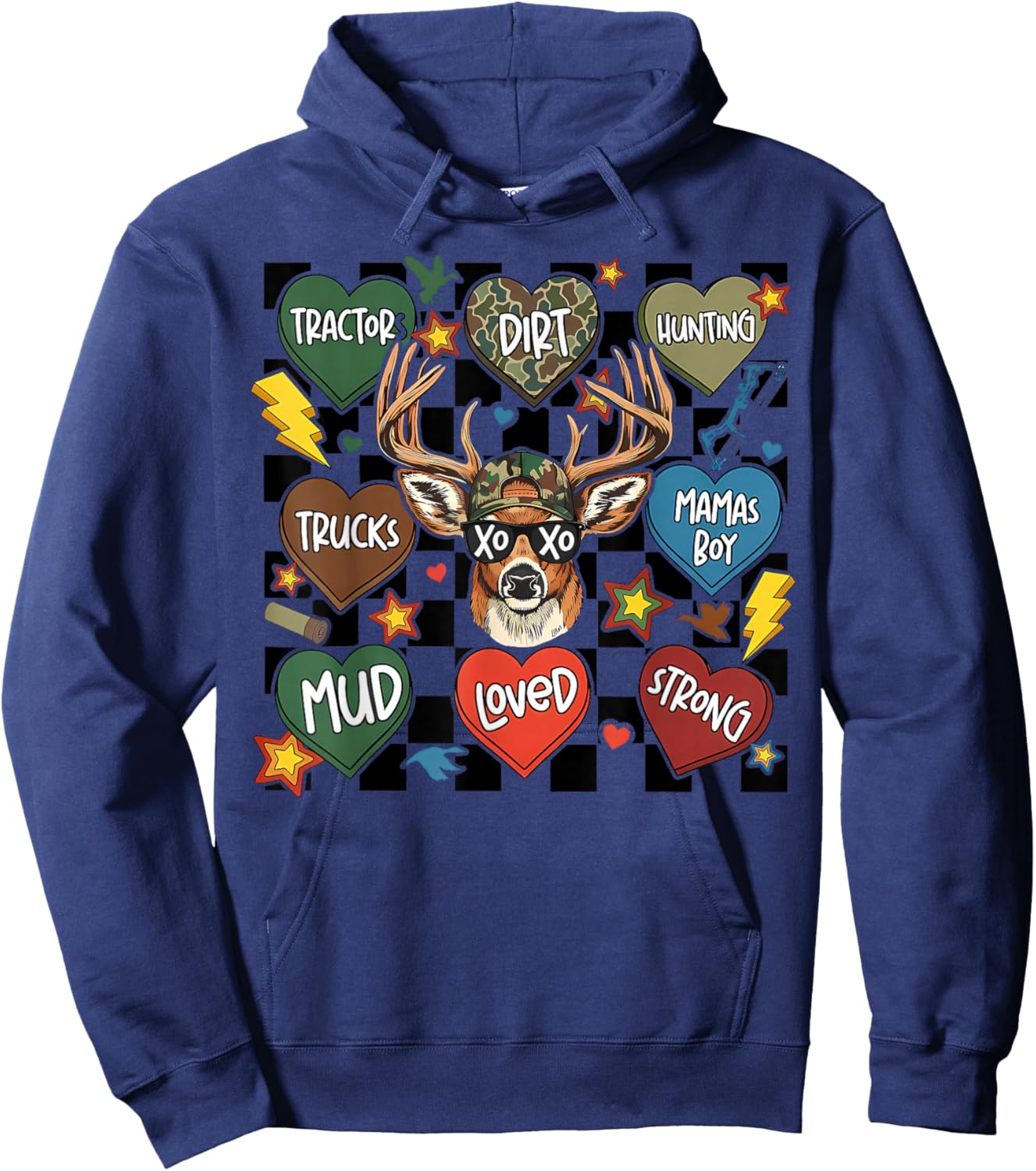 XOXO Valentine Buck Camo Deer Retro Hunting Boys Cap Men Boy Hoodie - Hoodie | Navy