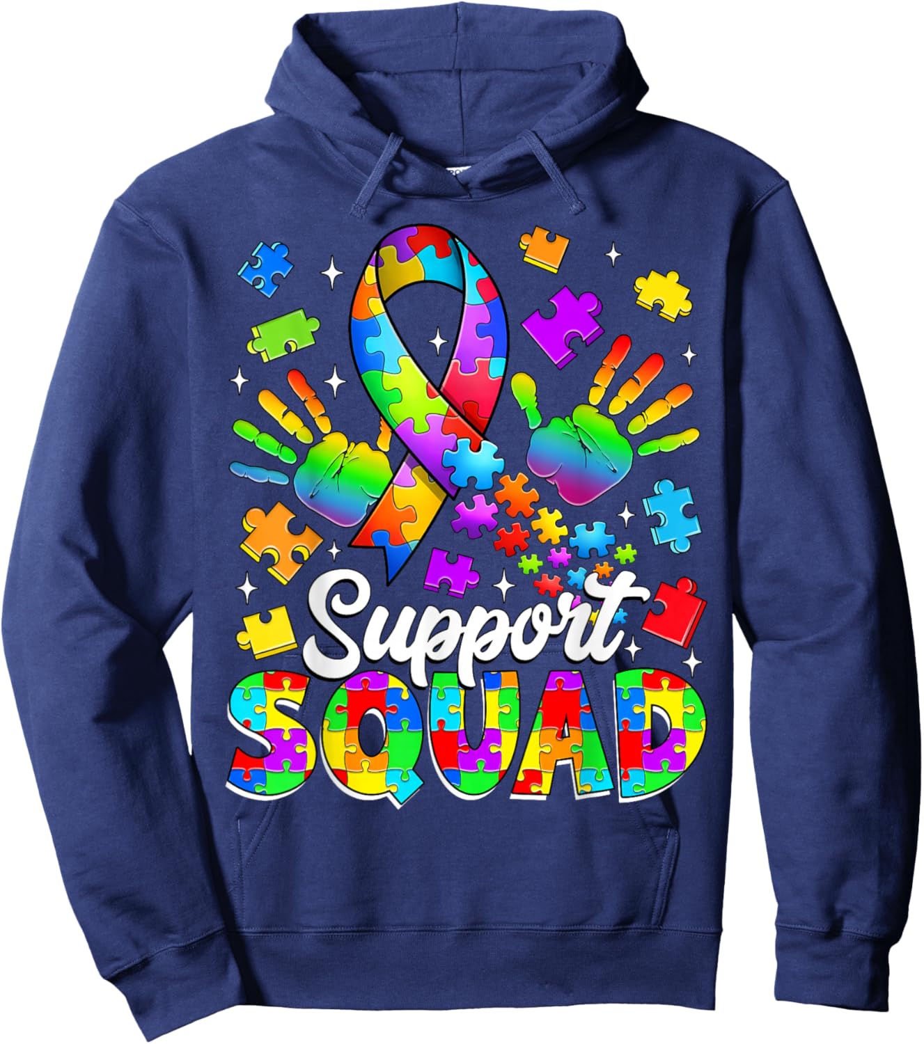 Autism Support Squad Family Autism Awareness Month Boys Kids Hoodie - Hoodie | Navy