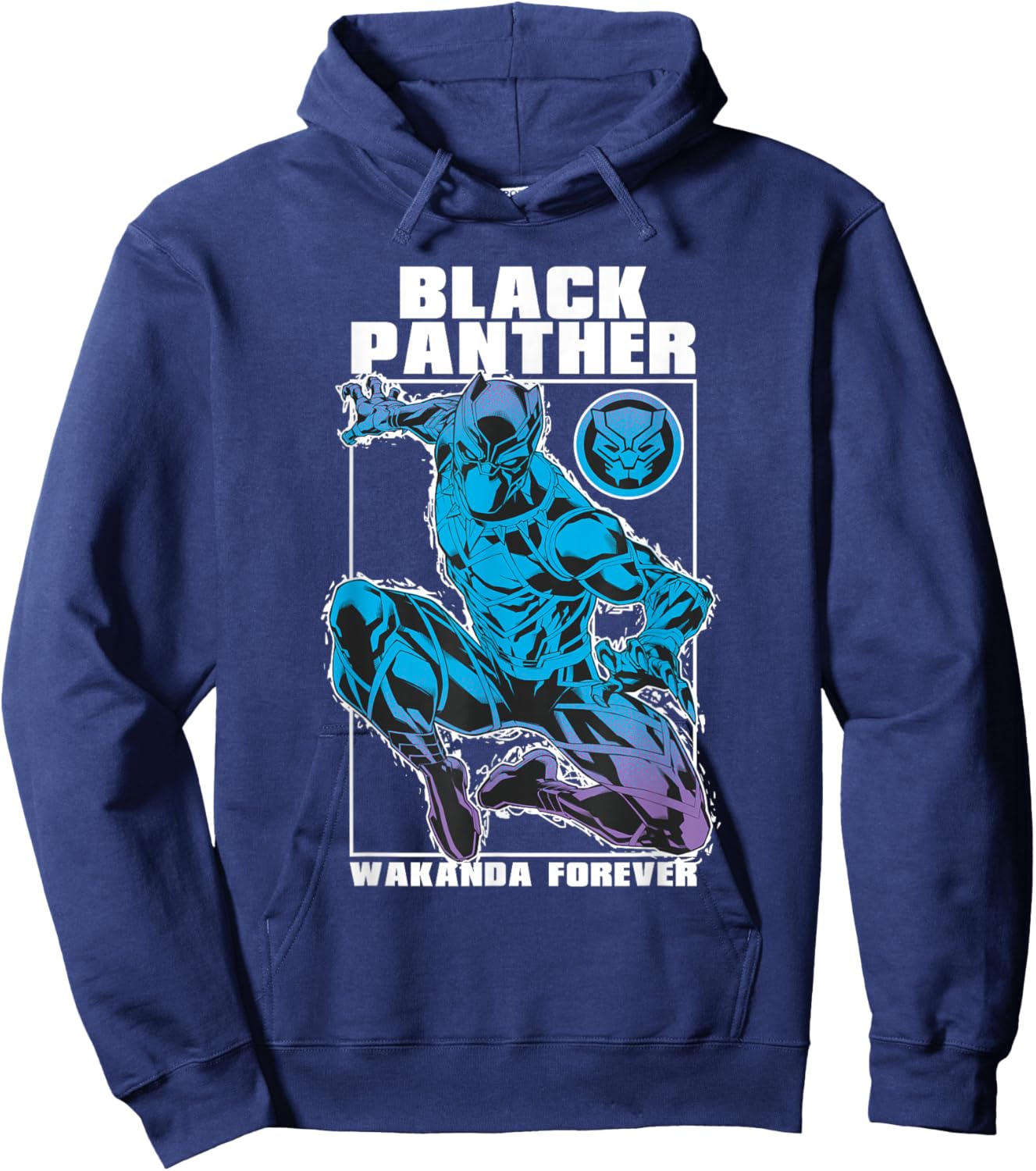 Marvel Comics Black Panther Wakanda Forever Neon Hoodie - Hoodie | Navy