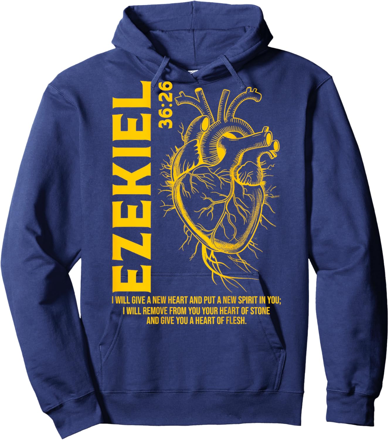 Vintage Ezekiel 36-26 Heart of Flesh Bible Verse Christian Hoodie - Hoodie | Navy