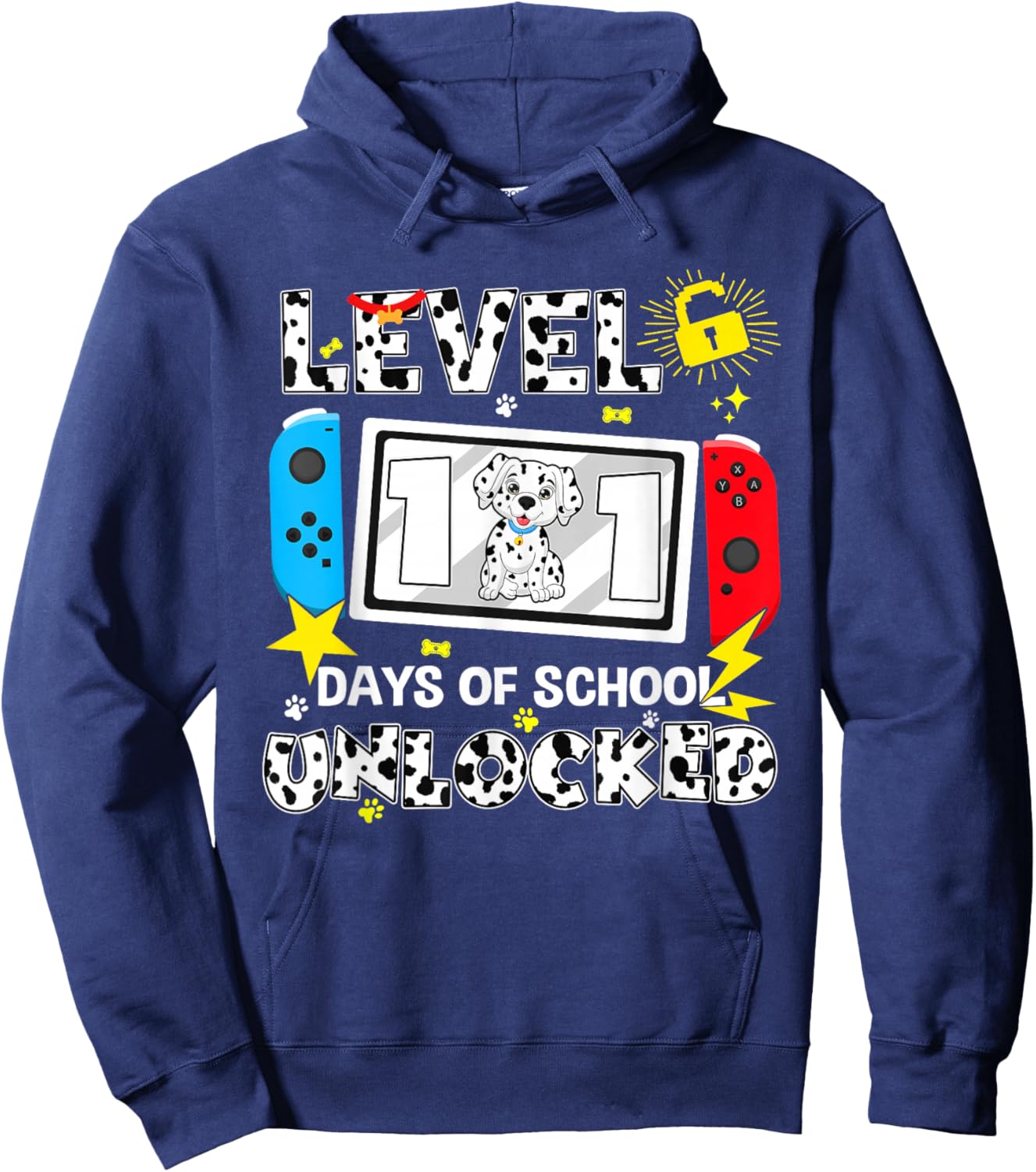 Level Unlocked Game Controller 101 Days School 100 Days Hoodie - Hoodie | Navy