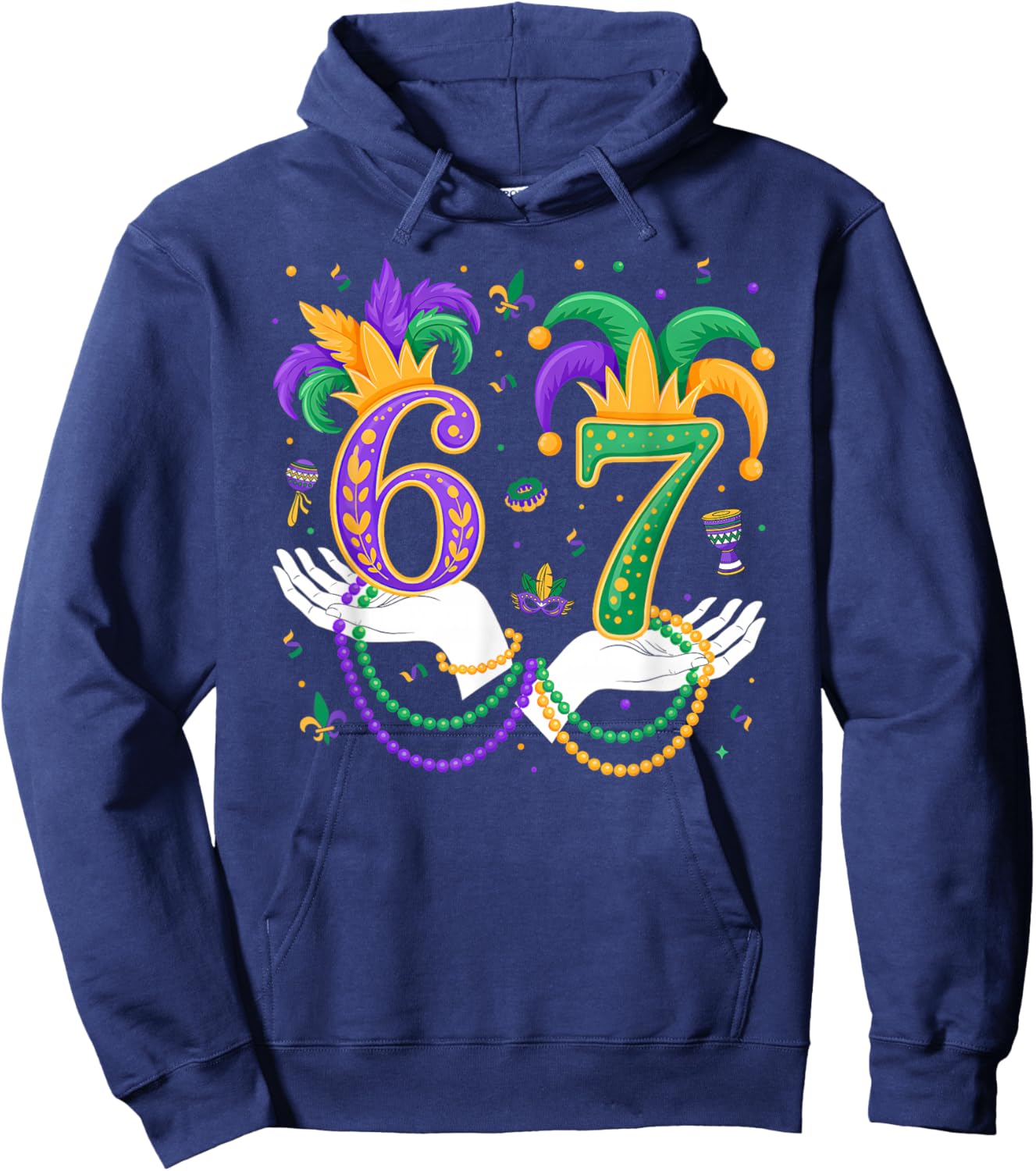 Funny Six Seven 67 Meme Gen Alpha Slang 6 7 Hands Mardi Gras Hoodie - Hoodie | Navy