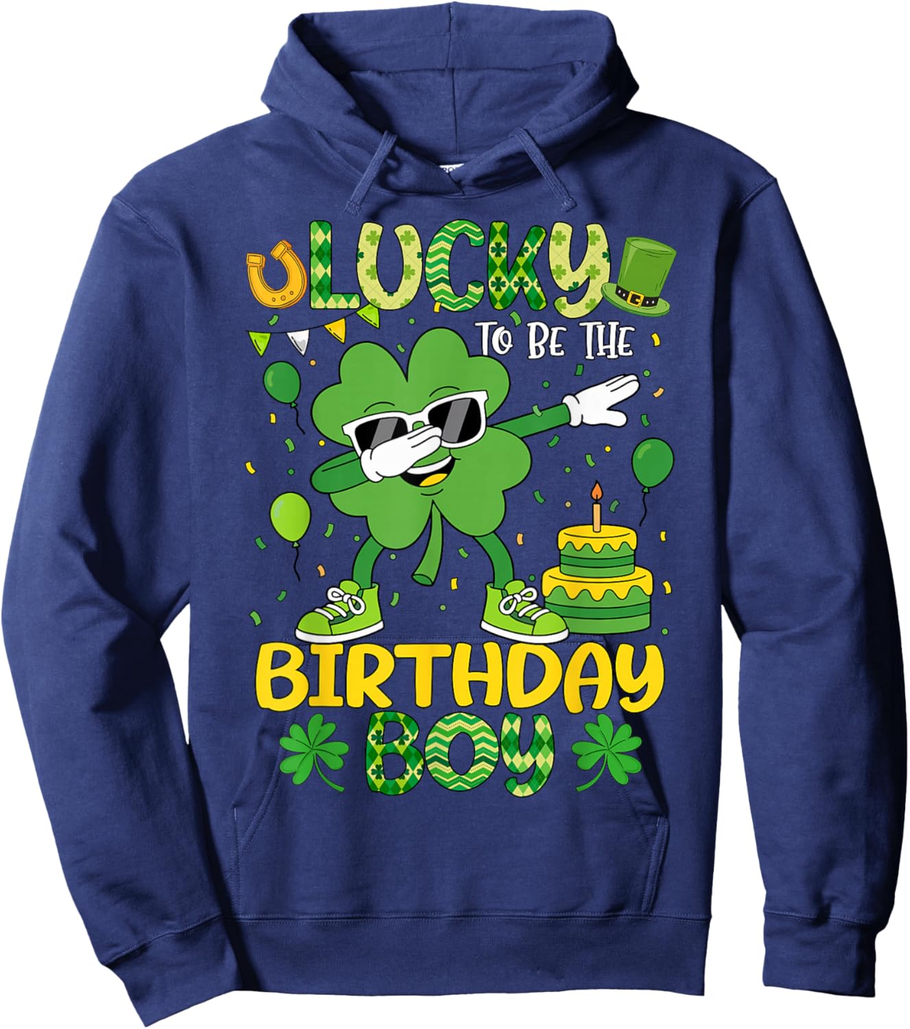 St Patricks Day Lucky Birthday Boy Shamrock Boy Men Kids Hoodie - Hoodie | Navy