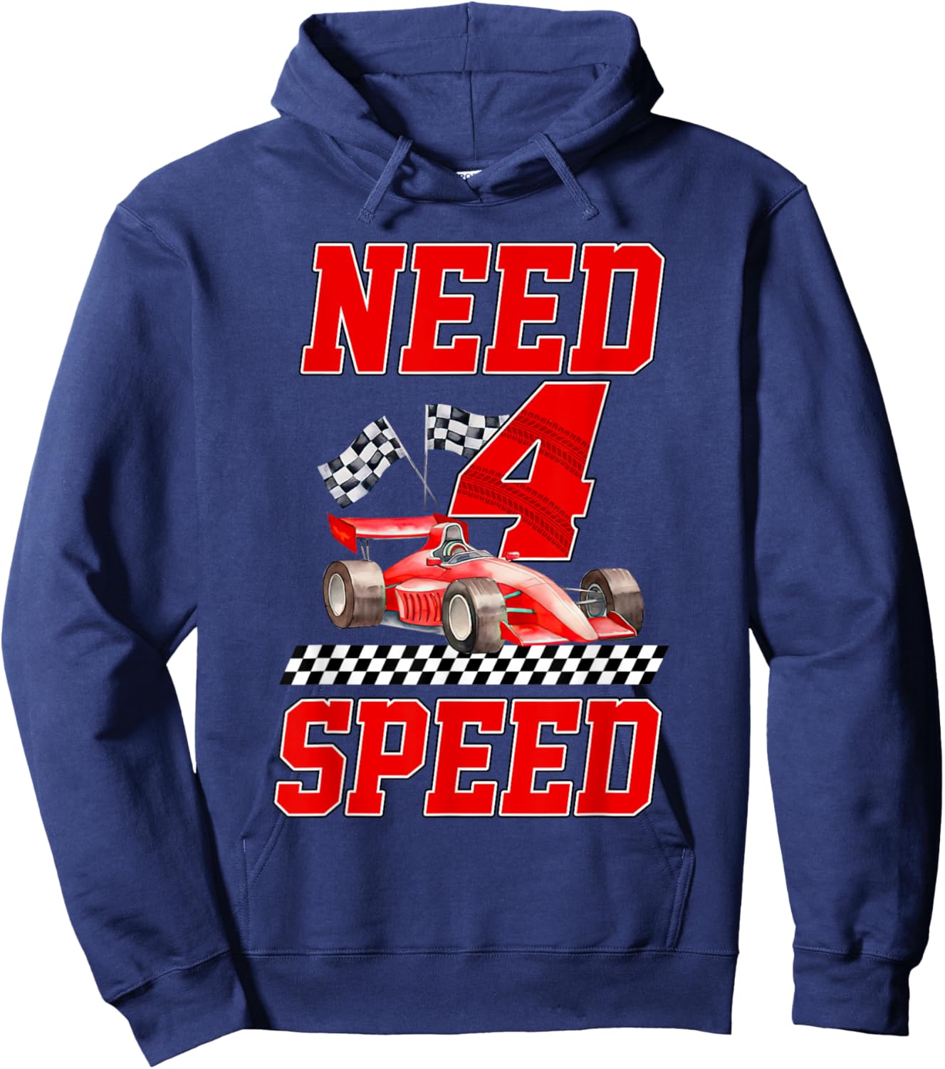 Need Four Speed Racing Car Flag 4th Birthday Boy 4 Year Old Hoodie - Hoodie | Navy